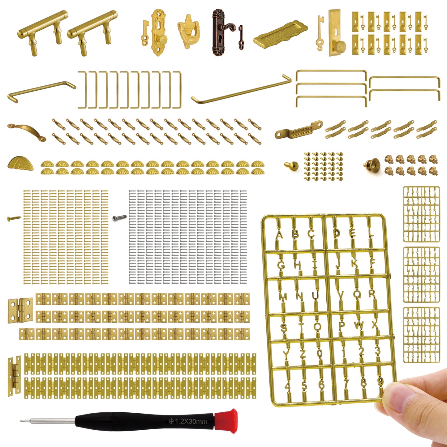 iland Miniature Dollhouse Accessories of Miniature Hinges & Dollhouse Handles & Hardware 20 Kinds Over 700 pcs