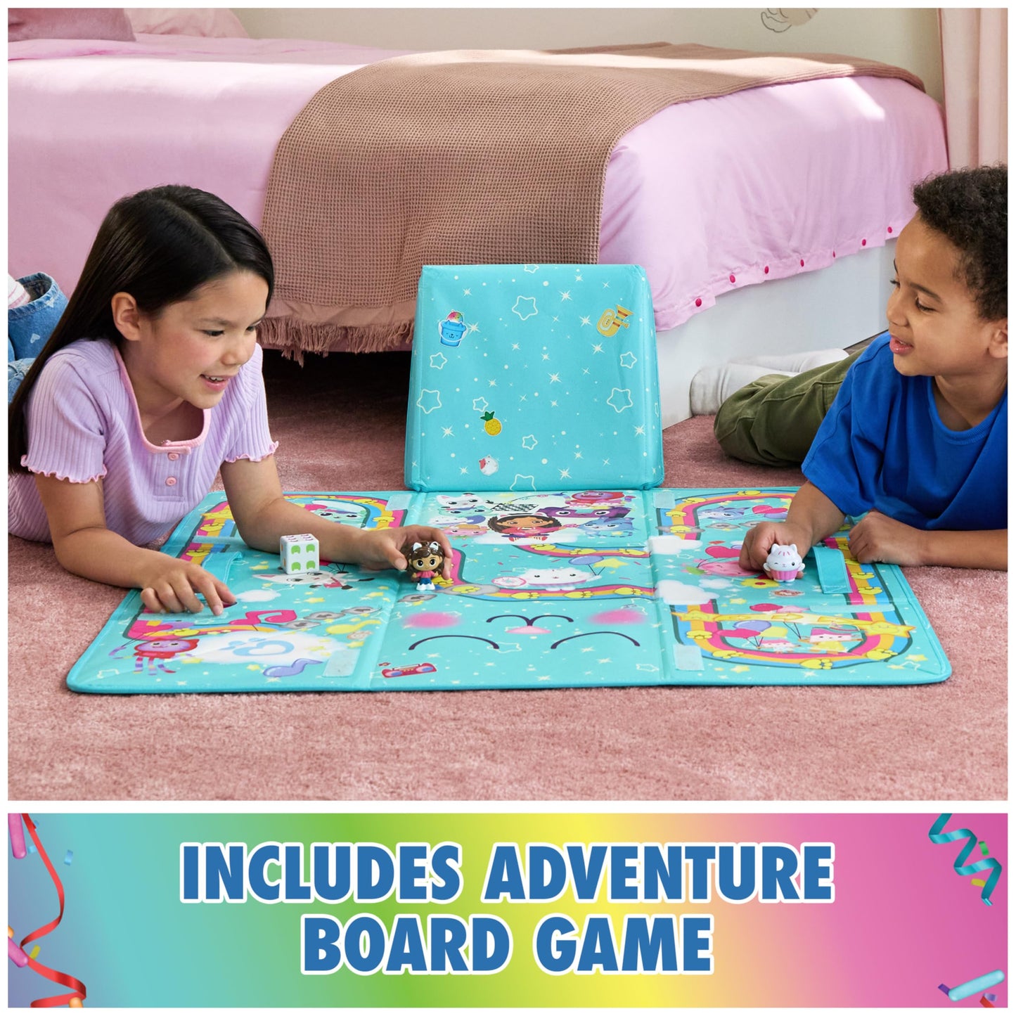 DreamWorks GABBY'S DOLLHOUSE, Gabby Cat Playmat, with 2 Figures, Dollhouse Accessories & Board Game with Dice, Kids Toys for Girls & Boys Ages 3 and Up