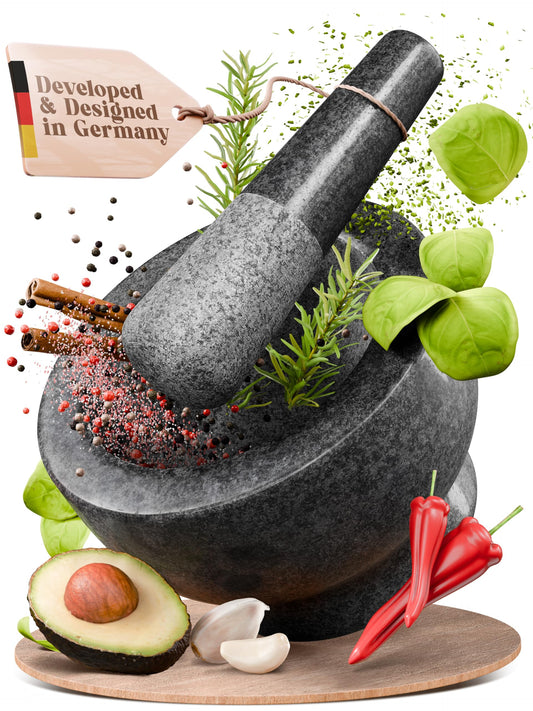 ChefSofi Mortar and Pestle Set - Black Polished Exterior - 3.5 Cup Capacity