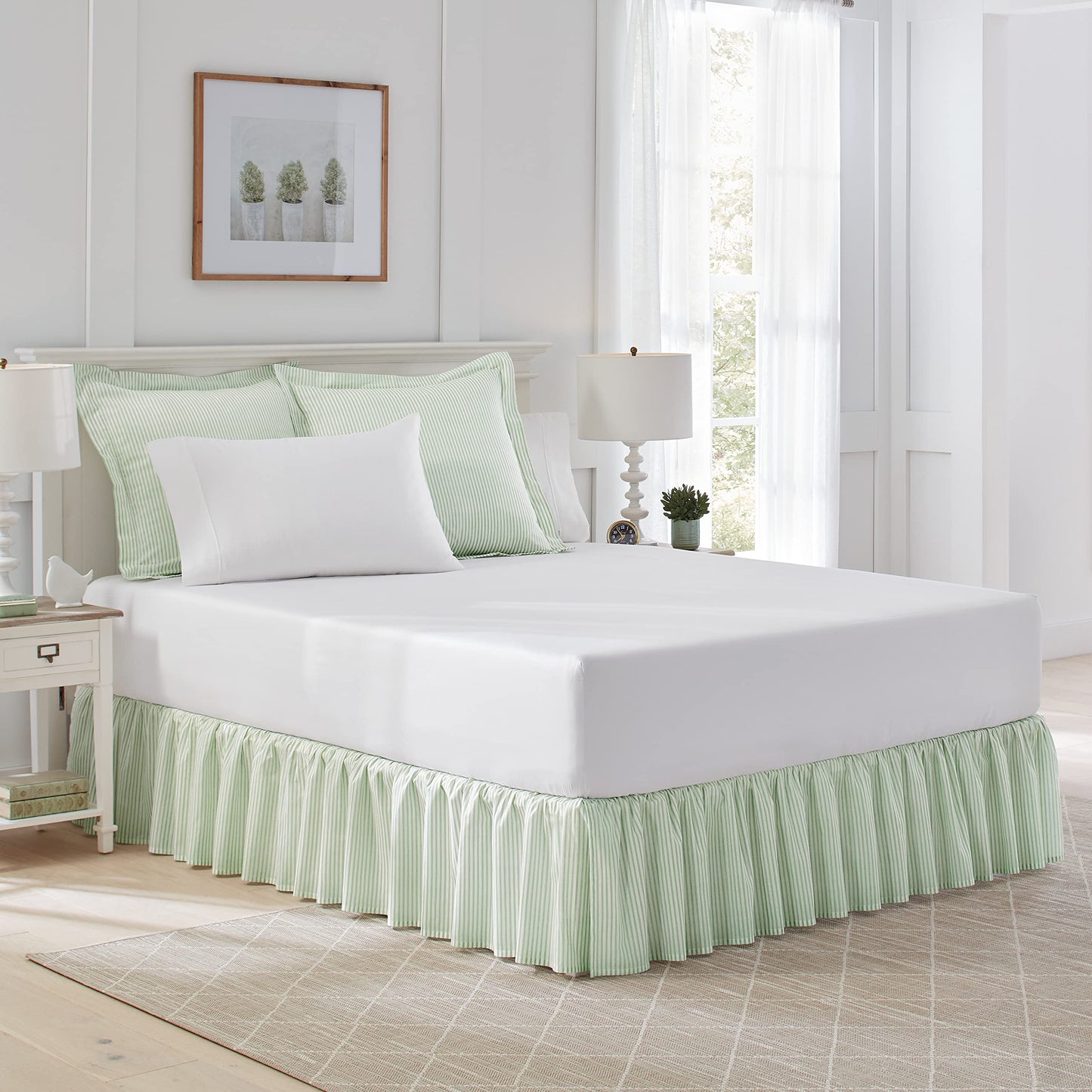 Laura Ashley - Euro Sham Covers, Soft Cotton Decorative Pillow Covers with Envelope Closure, 26x26, Ticking Stripe Room Decor, Set of 2 (Green)