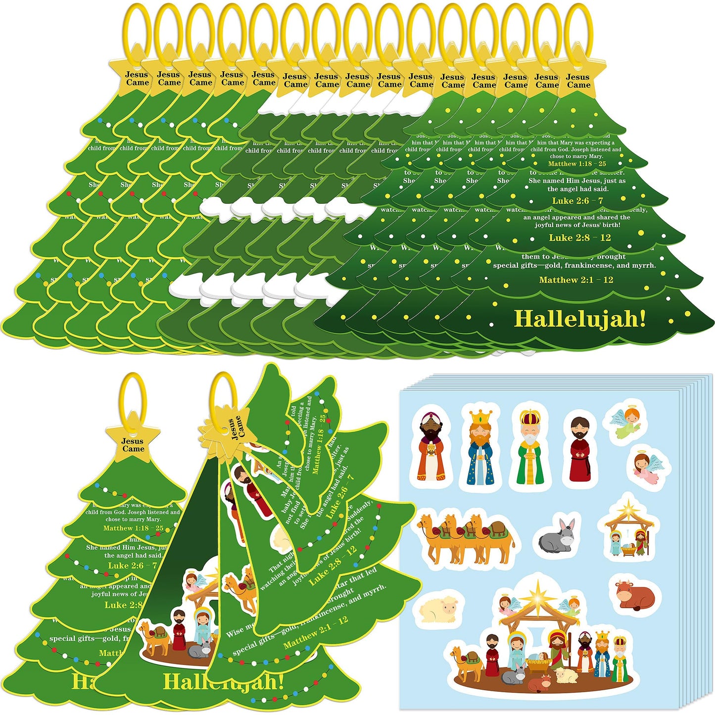 27Sets Christmas Crafts Nativity DIY Christmas Tree Stickers Play Set VBS Religious Scene Jesus Story Christian Storytelling Kit Church Decor