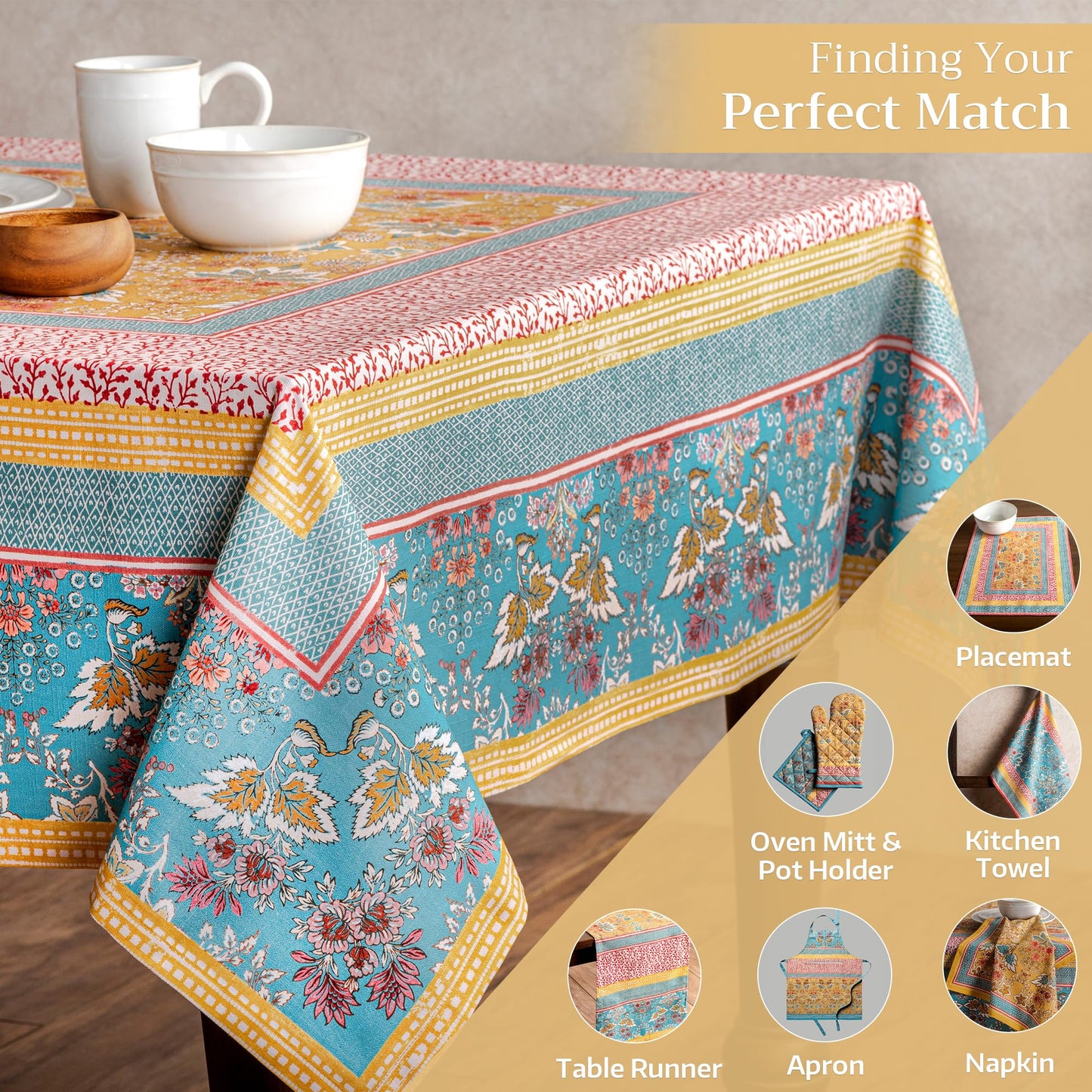 Maison d' Hermine Table Cloth Rectangle Table 100% Cotton 70 x 140 Inches Tablecloth Reusable Decorative Everyday Use for Dining Room, Farmhouse, Home Party, Festive & Wedding Spring Summer - Marquise