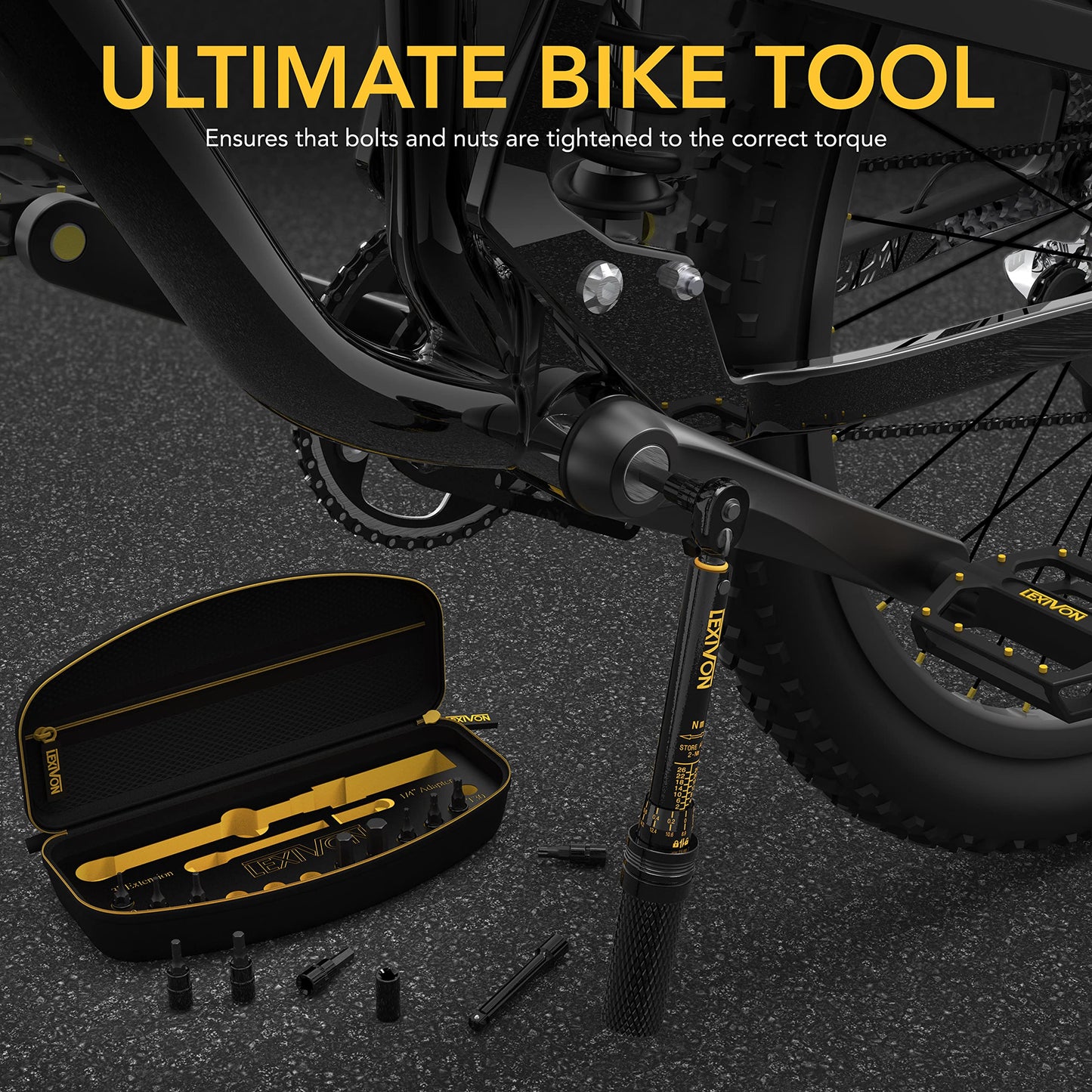 LEXIVON Bike Torque Wrench 1/4-Inch Dr. 15-Piece Kit | 72-Tooth Gear, Dual-Direction Click Type 2~26 Nm / 17.7~230.1 in-lb (LX-191)