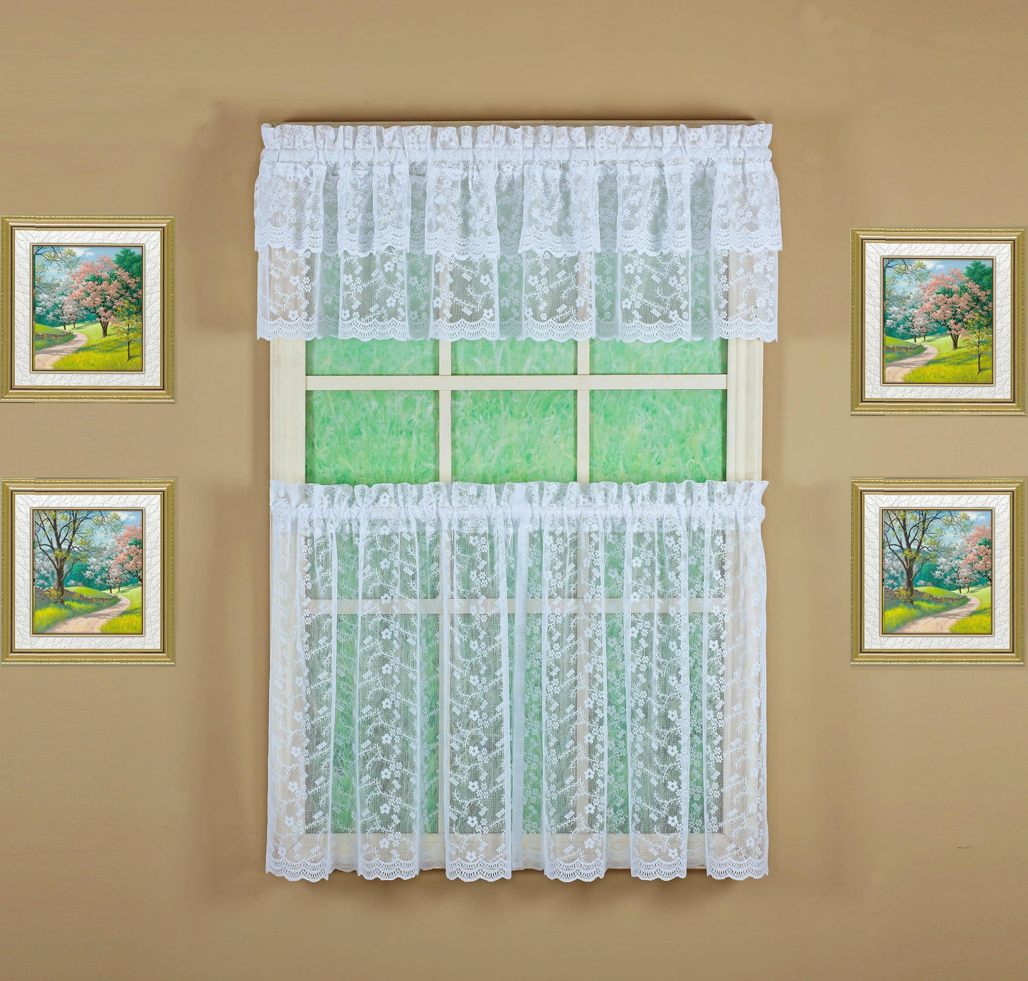 Today's Curtain, Priscilla Lace Bridal Ruffled Pair 63", White, 5-Piece-Set, 130" W x 63" L