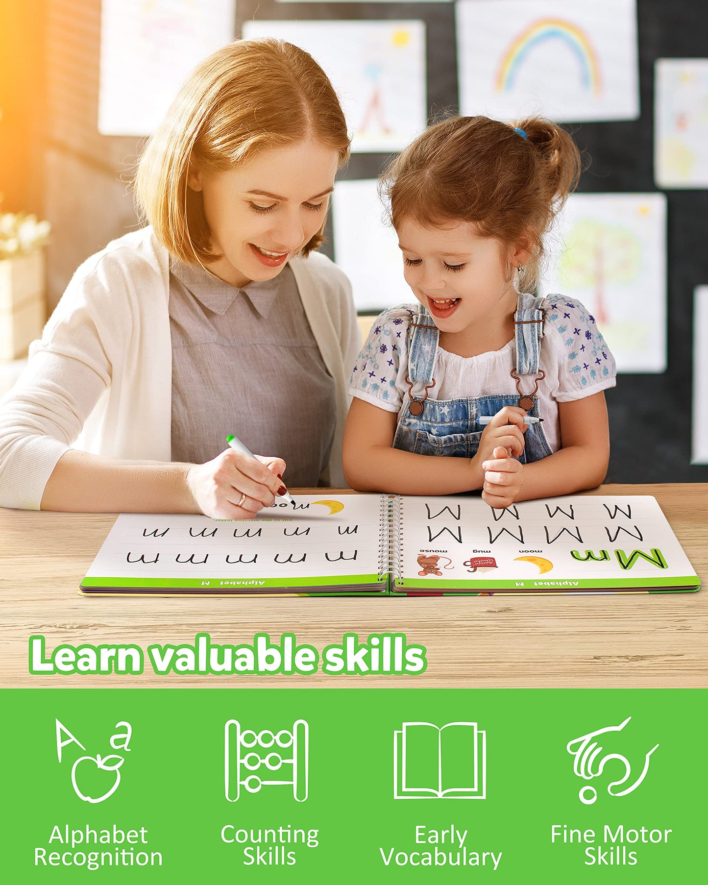 Coogam Writing Learning Workbook, Numbers Letters Exercise Book, ABC Alphabet Sight Words Handwriting Educational Montessori Toy for Home Classroom Nursery Preschool Children