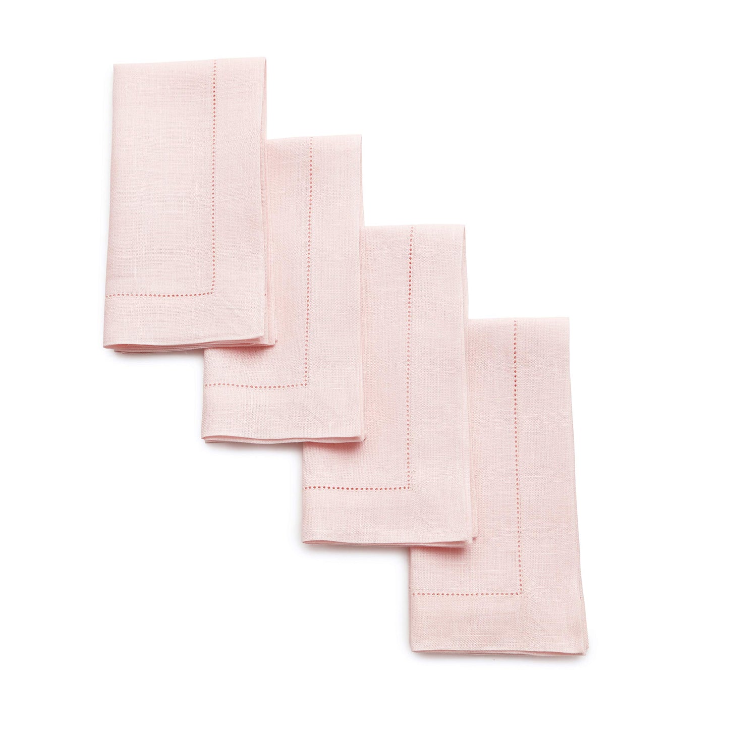 Solino Home Pink Linen Napkins Set of 4-100% Pure Linen Hemstitch Dinner Napkins 20 x 20 Inch for Valentines, Spring, Easter - Classic Hemstitch