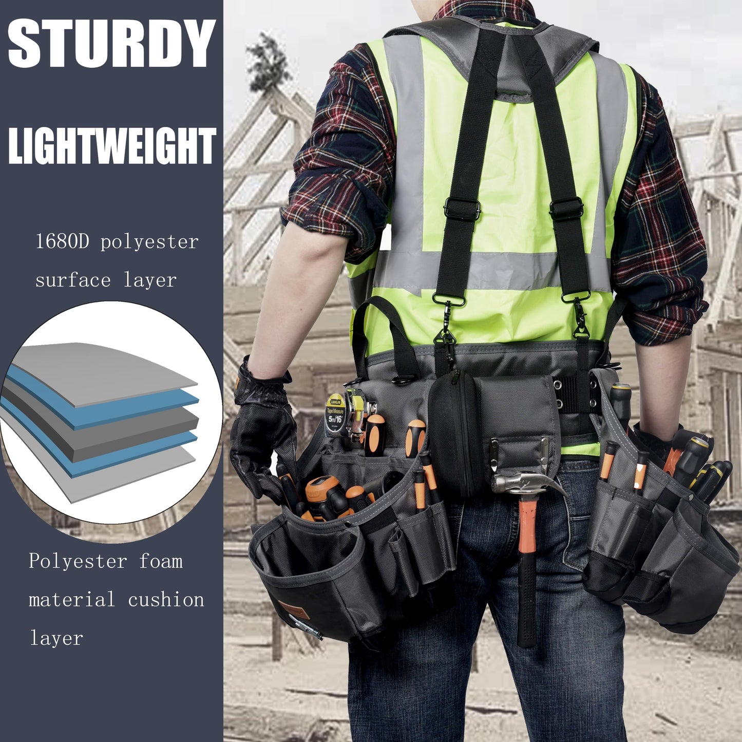 Tool belt,Tool Belts for Men with Suspenders and Magnetic Tool Pouch.Heavy Duty Carpenter/Construction Tool Belt.