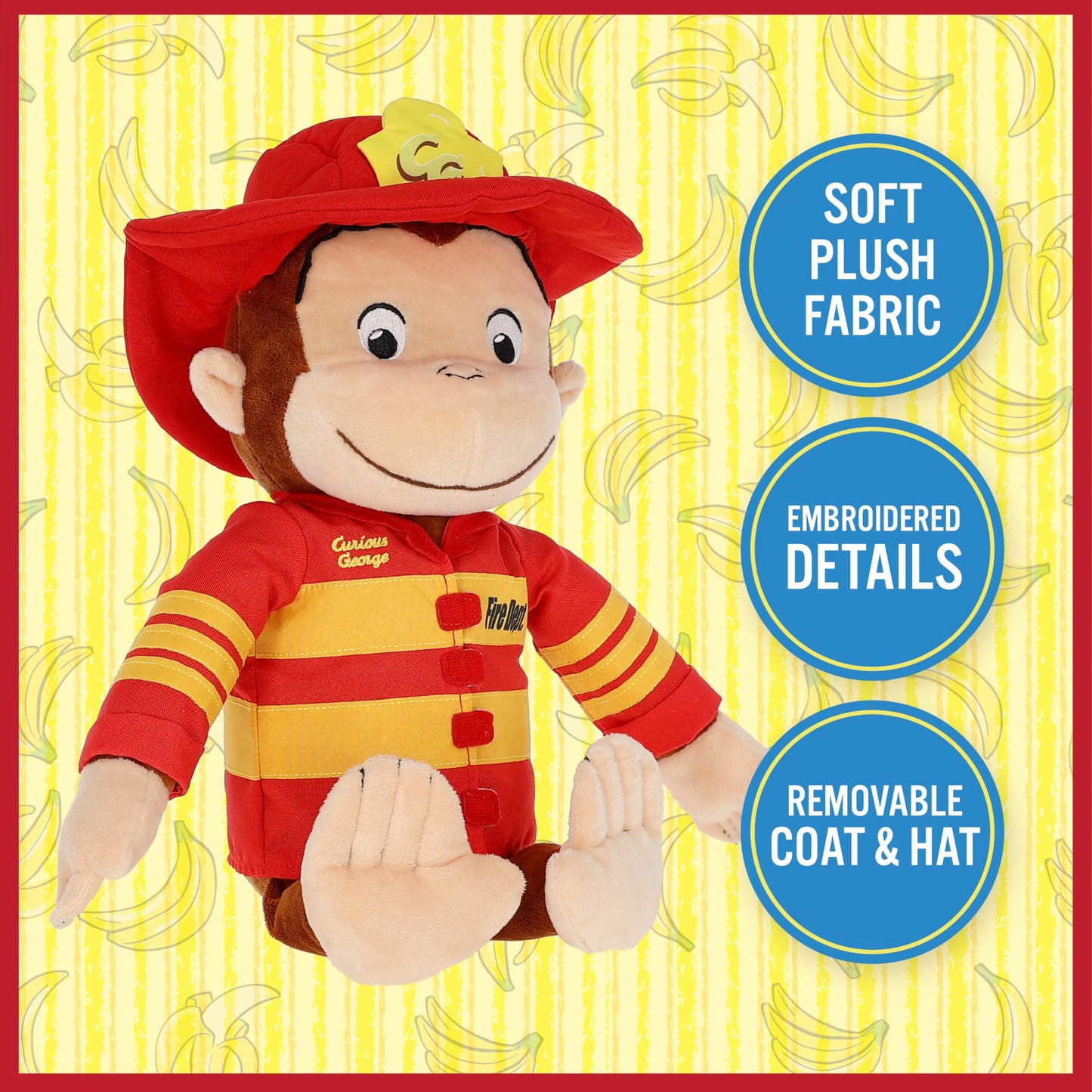 Kids Preferred Curious George Fireman 15 inch Stuffed Animal Plush Toy for Toddler Boys & Girls