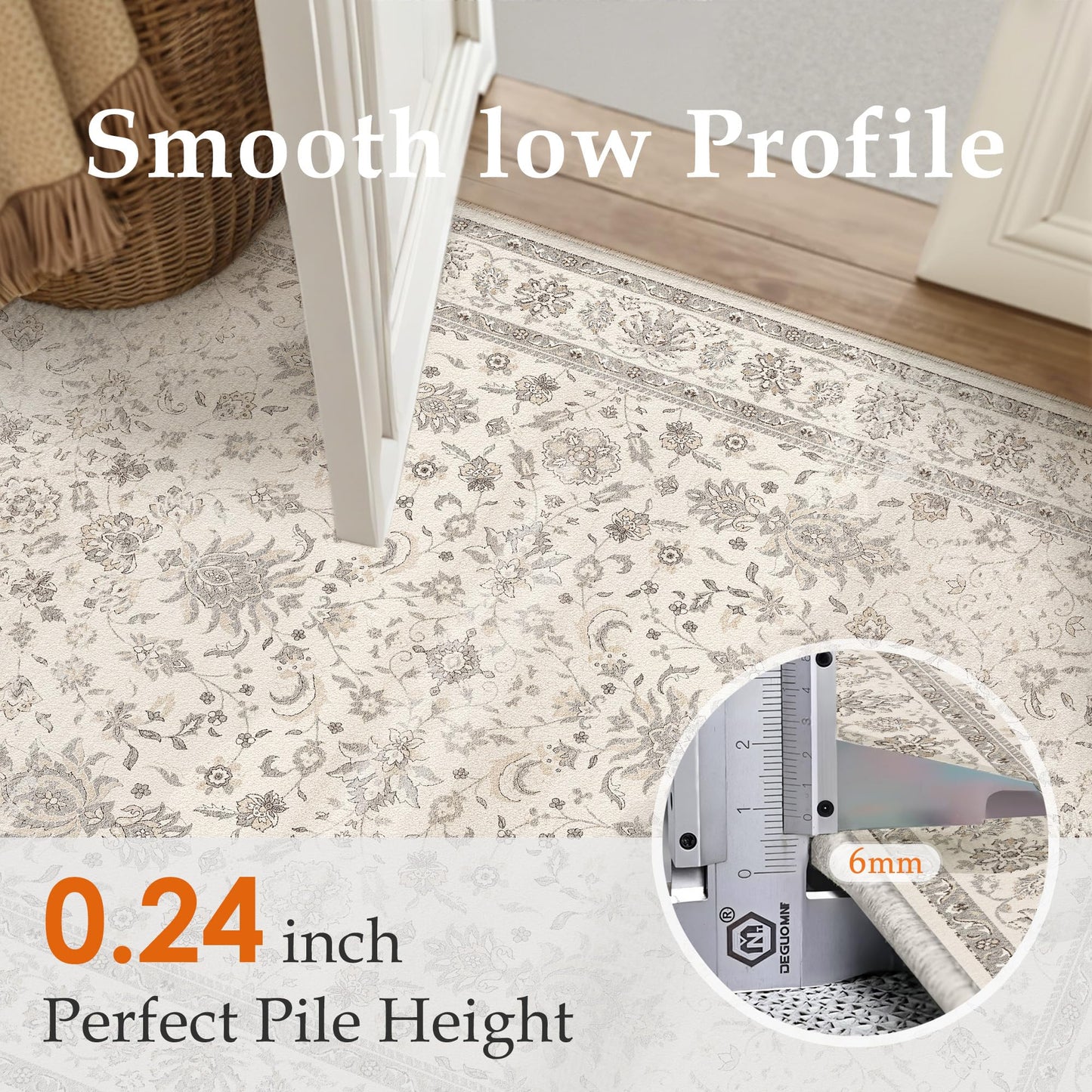 PureCozy 5x7 Area Rug Beige Washable Vintage Carpet Living Room Bedroom Non Slip Stain Soft Resistant Low Pile Thin Boho Accent Indoor Throw Rug for Dining Room Office