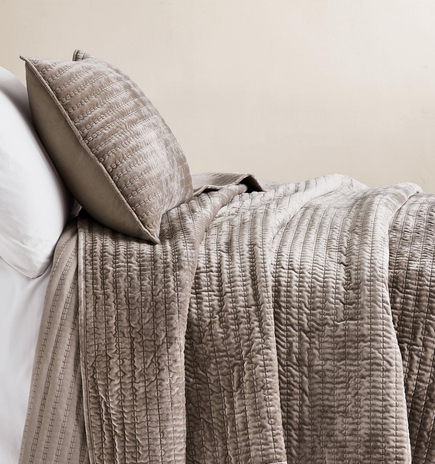 WDCOZY Velvet Queen Size Quilt Set - Brown Taupe Tan Camel Striped Pick Stitch Soft Lightweight Bedspread, Channel Farmhouse Country Rustic Coverlet, Modern Bedding Warm Thin Comforter, 3 Pieces