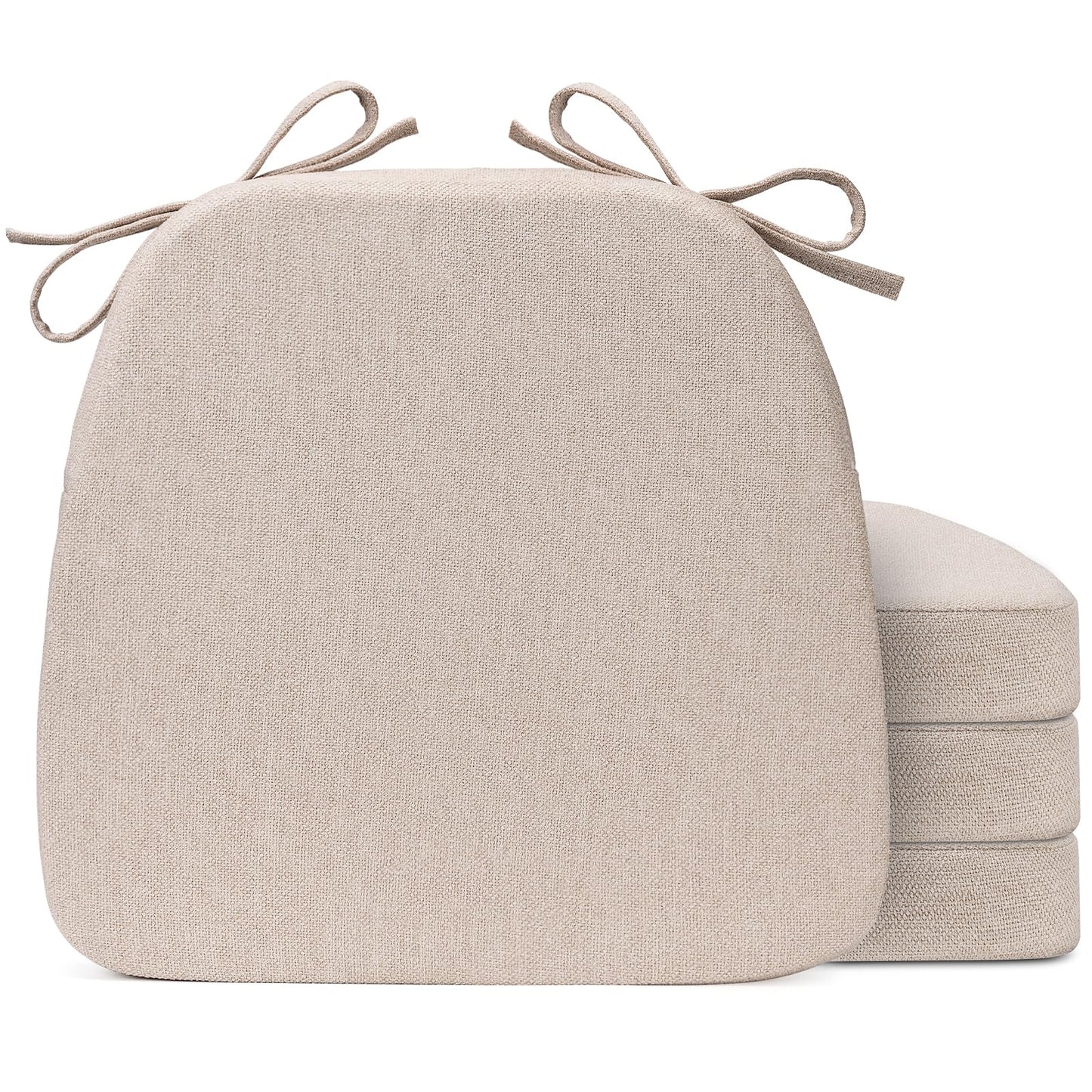 Sunsleek 4 Pack 17'' x 16'' Chair Cushions, 2" Thick Dining Chair Pads with Ties and Removable Washable Cover, Seat Cushion for Kitchen Chairs, Indoor Dining Room, Patio Chairs, Beige