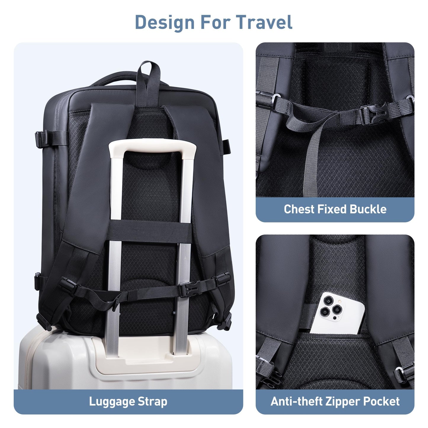 SHOWKOO Laptop Backpack for 17 Inch Laptop, 40L Expandable Large Capacity Backpack, TSA Carry On Travel Backpack with Padded Laptop Compartment, Water-Resistant College & Commuter Bag, Black