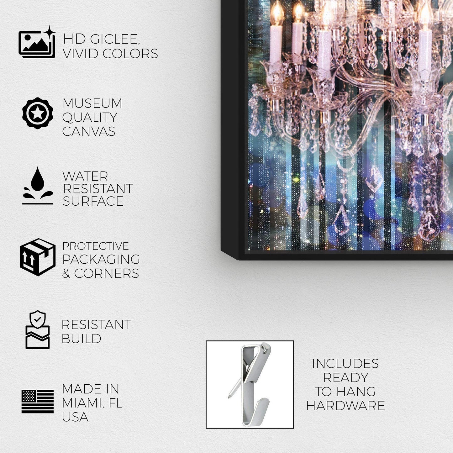 The Oliver Gal Artist Co. Fashion and Glam Wall Art Framed Canvas Prints 'Diamond Covered Eyes' Chandeliers Home Décor, 10" x 15", White, Blue