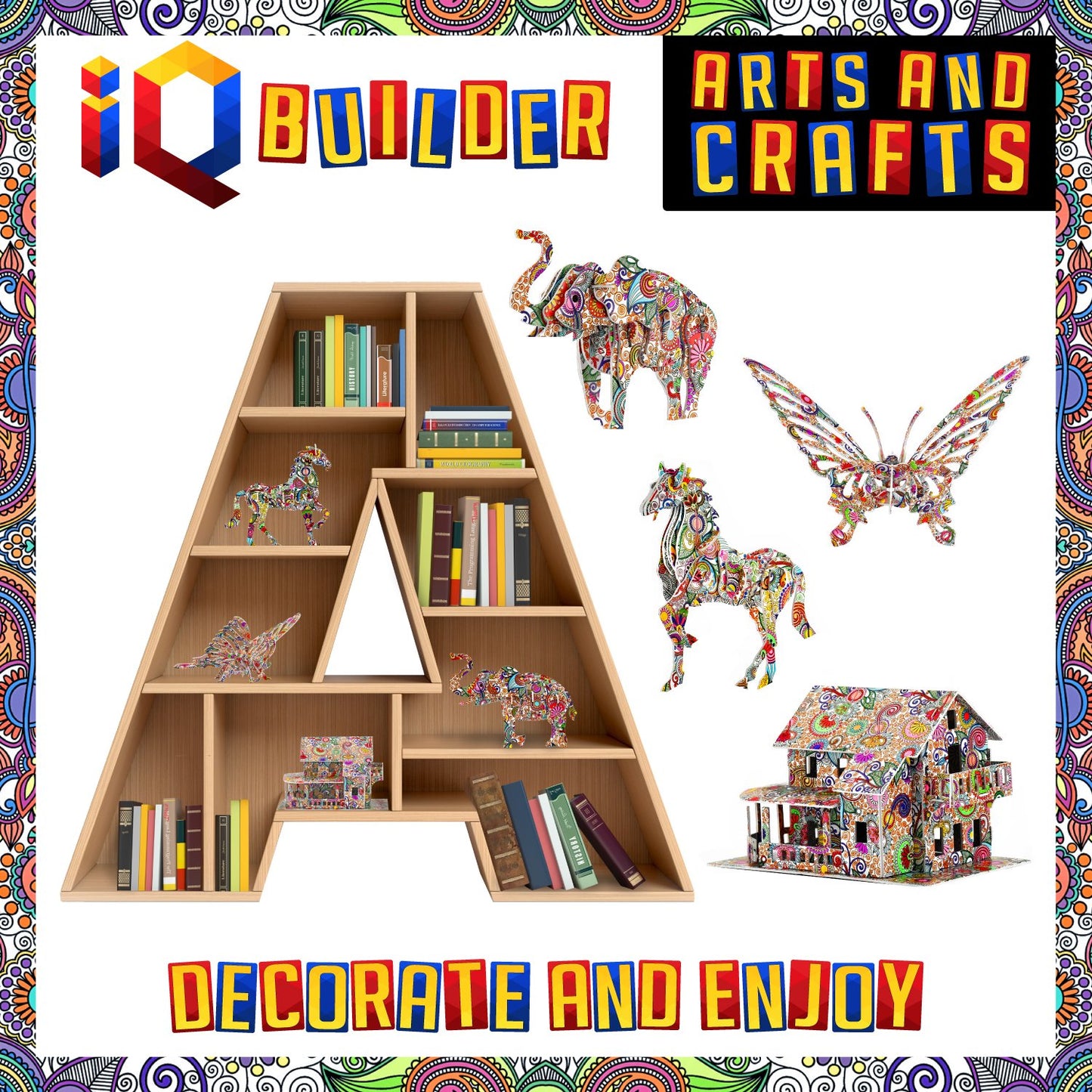 IQ Builder Arts and Crafts for Girls Age 7 8 9 10 11 12 Year Old and up | 3D Art Coloring Painting Animal Puzzle Set | Fun Creative DIY Toys | Family Craft KIT with Supplies | Best Toy Gift for Kids