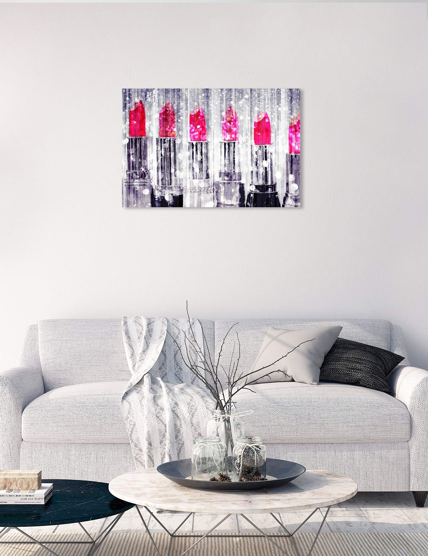 The Oliver Gal Artist Co. Fashion and Glam Wall Art Canvas Prints 'Silver Lipstick Collection-Custom' Home Décor, 30 in x 20 in, Gray, Pink