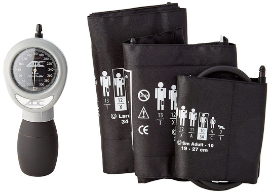 ADC - 731-BK Multikuf 731 3-Cuff EMT Kit with 804 Portable Palm Aneroid Sphygmomanometer, Small Adult, Adult and Large Adult Blood Pressure Cuffs (19-50 cm), Nylon Zipper Storage Case, Black