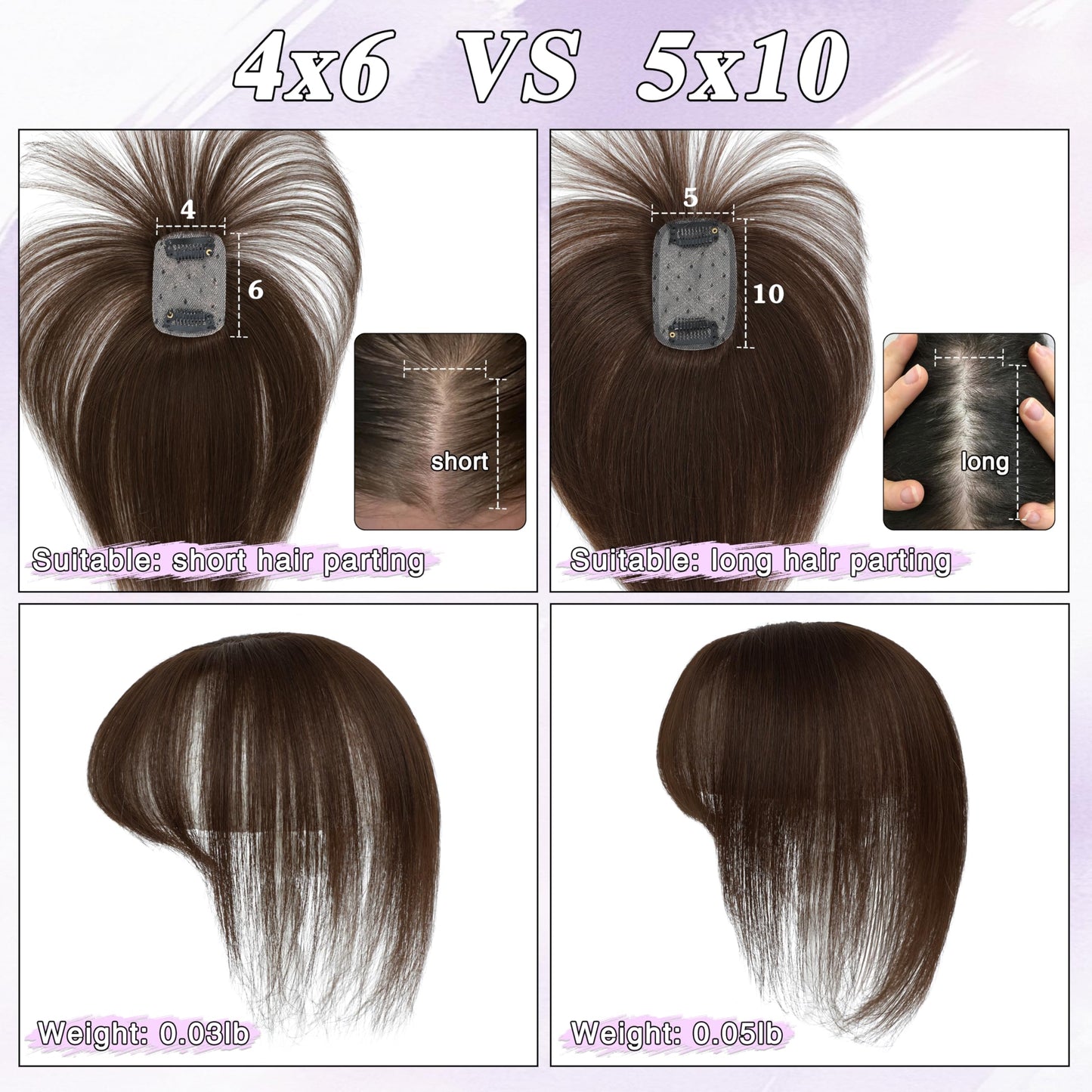 BUPPLER Hair Toppers for Women Real Human Hair-360°3D Topper with Bangs for Thinning Hair Clip in Bangs with Upgraded Silk Base Perfect for Daily Wear,5×10 Dark Brown-2#