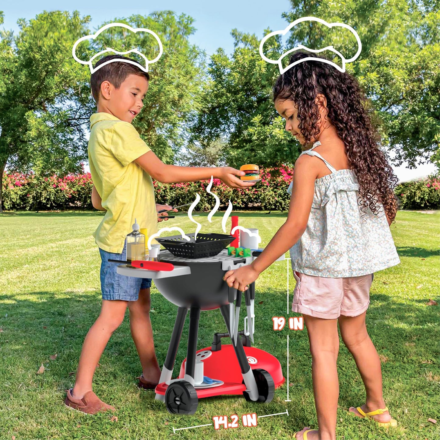 JOYIN 34 PCS Kitchen Toy Set, BBQ Play Grill, Cooking Toy Set, Little Chef Play, Kids Grill Playset Interactive BBQ for Kids with Light & Sound, Christmas Birthday Gift for 2 3 4 Year Old Boys Girls