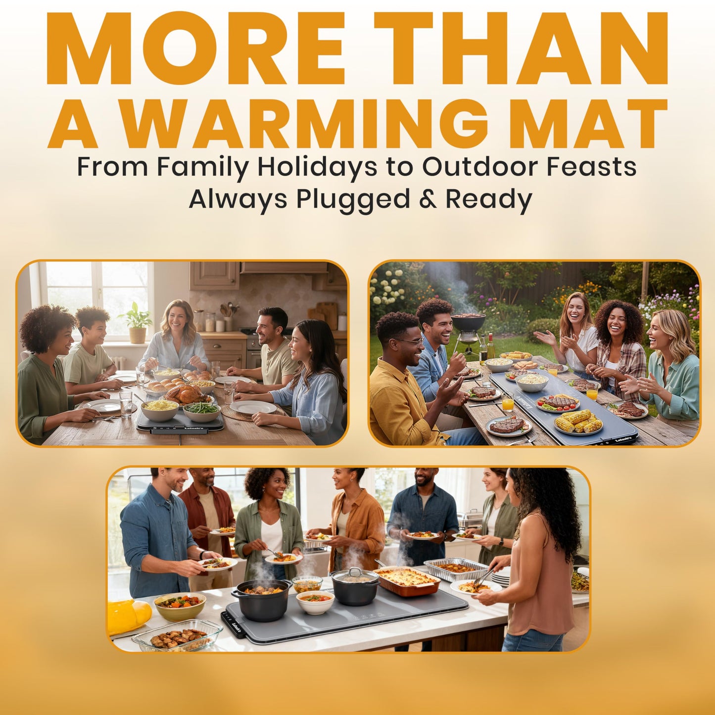 Lalush'e Electric Food Warming Mat, XXL 36x15" - Portable Food Warmer for Parties, Hosting & Buffet Serving Foldable Graphene Heating Tray with 7 Temp Settings, Spoon Rest and Travel Isolation Pad
