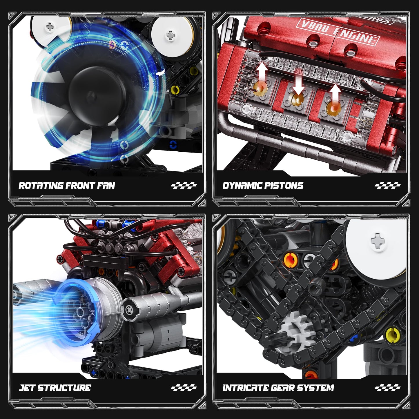 Tuajixz V8 Engine Building Blocks Sets, V8 Engine Model Kit That Runs – Motorized with Moving Pistons, Crankshaft & Rotating Fan, Realistic Engine Simulation for Car Enthusiasts, 588Pcs