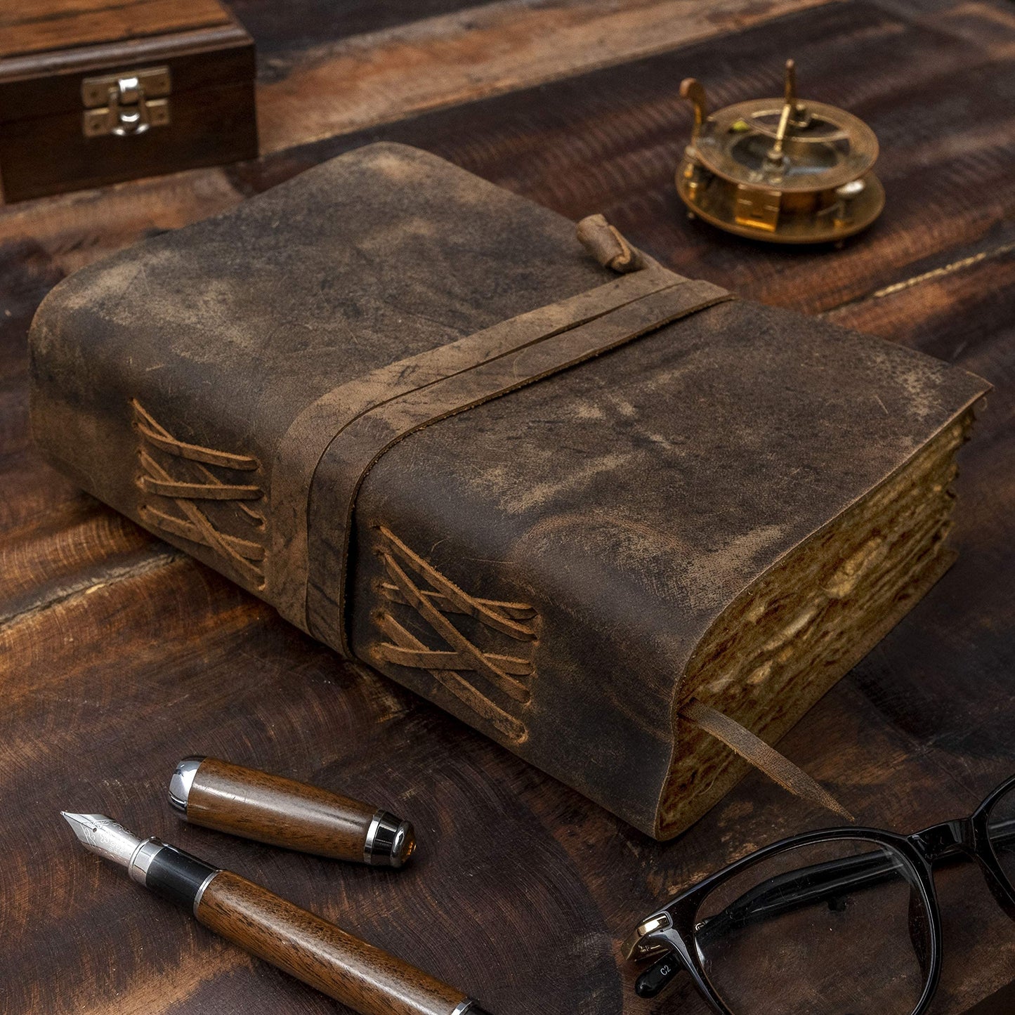 NomadCraftsCo. Leather Journal - Vintage Leather Journal with Bookmark, Book of Shadows Journal, Grimoire Journal, Witch Journal, Vintage Journal for Men and Women, 200 GSM Antique Deckle Edge Paper