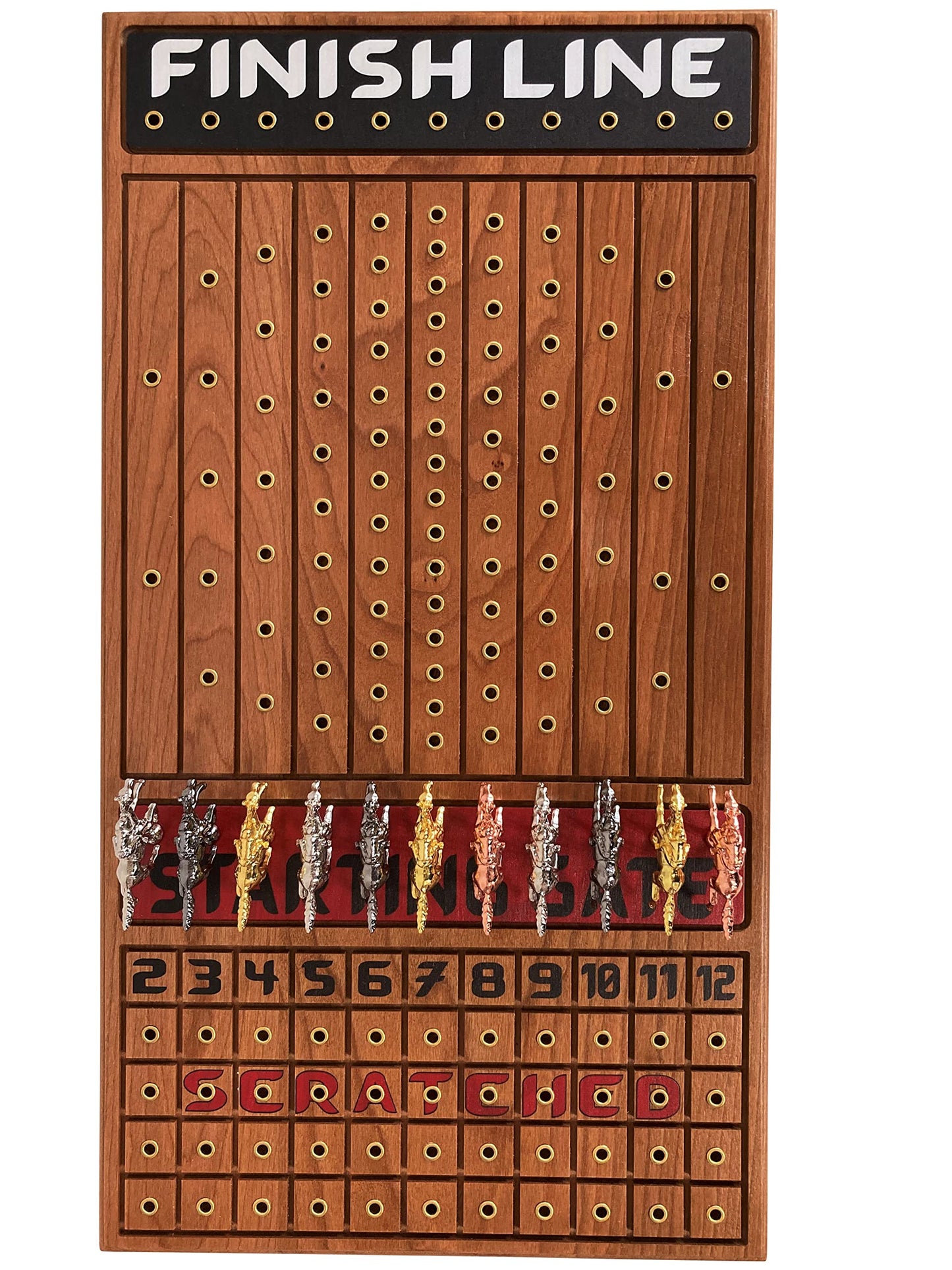 FINENI Horse Racing Game for Adults, Horse Race Board Game with 11 Luxurious Metal Horses (Gold, Silver, Black, Rose Gold), 22” Cherry Wood Horse Race Game Board, Dice & RoseGoldCard Included (Cherry)