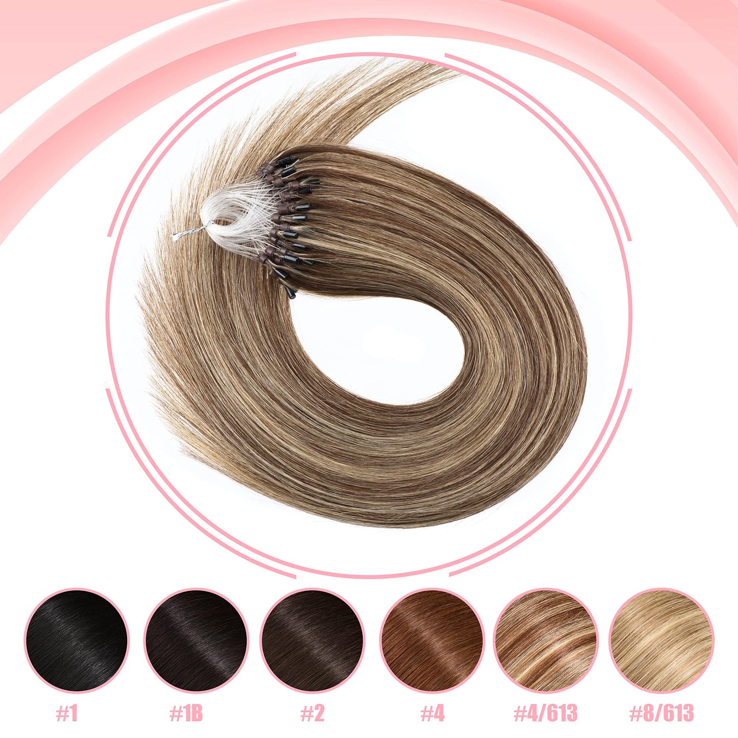 Senmy Micro Ring Hair Extensions Real Human Hair 24inch Microlink Human Hair Extensions #4/613 Medium Brown with Blonde Micro Loop Extensions Human Hair 0.5g/strand 50g/pack Micro Hair Extensions