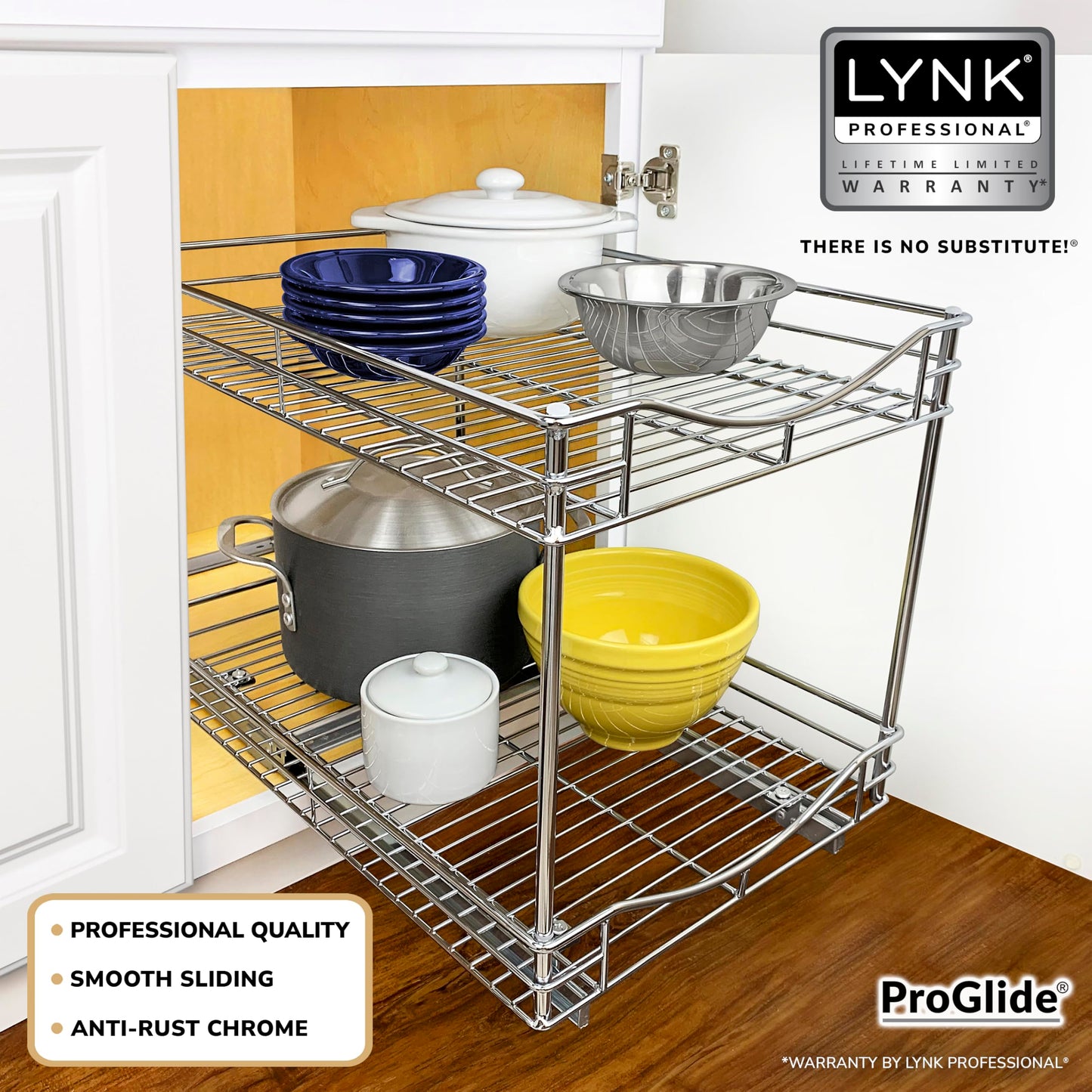 LYNK PROFESSIONAL® Pull Out Cabinet Organizer - 14" x 18" - Slide Out Cabinet Organizer for Kitchens - Sliding Shelves - Pull Out Drawer, Pots and Pans Storage - Lifetime Ltd Warranty - 2 Tier