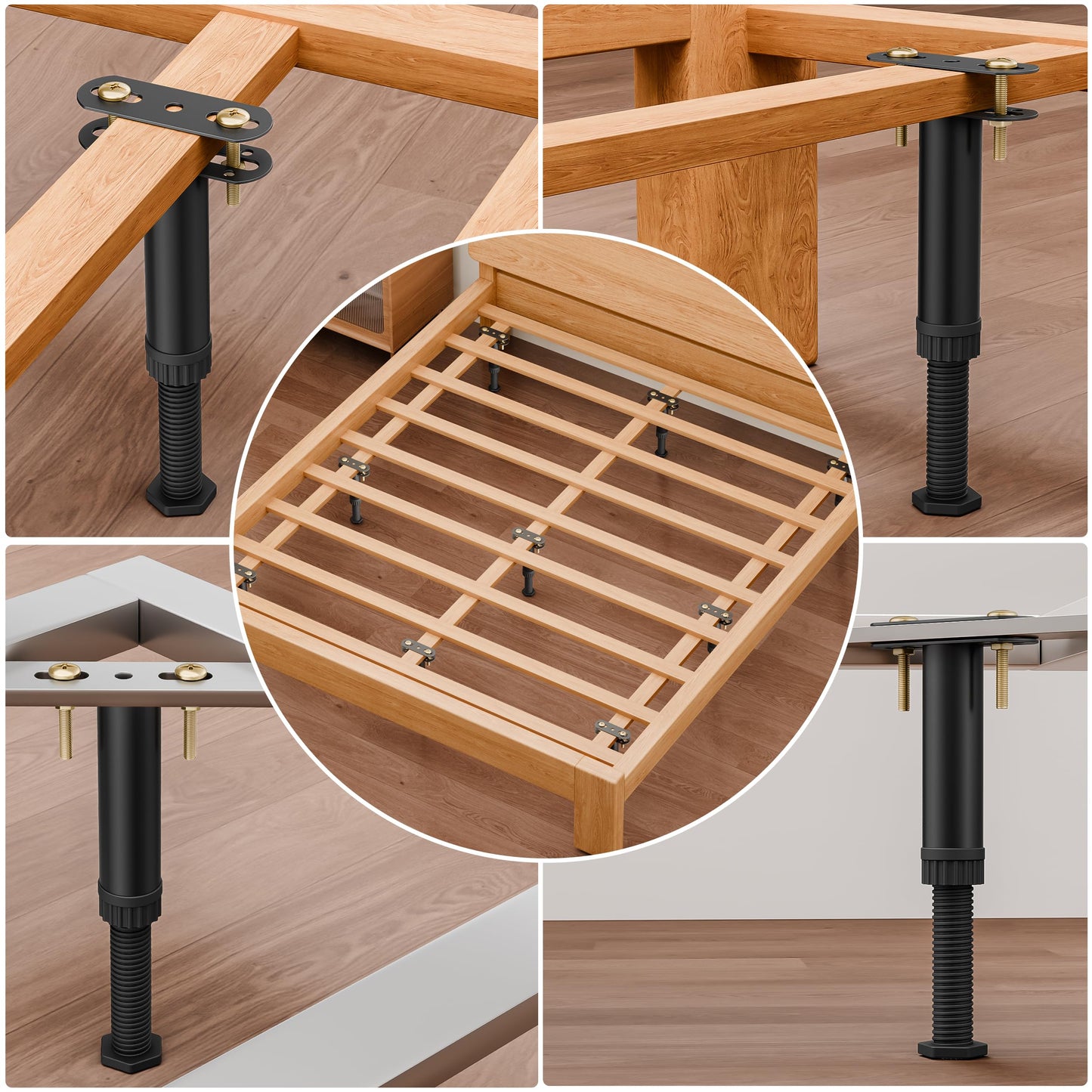 Wlrrcwdttc 6 Pcs Adjustable Height Bed Support Legs 7.08-12.5 inch with Locking Ring, Bed Frame Center Support Legs for Bed Frame/Bed Center Slat/Furniture, Bed Legs Replacement Bed Slats Support Legs