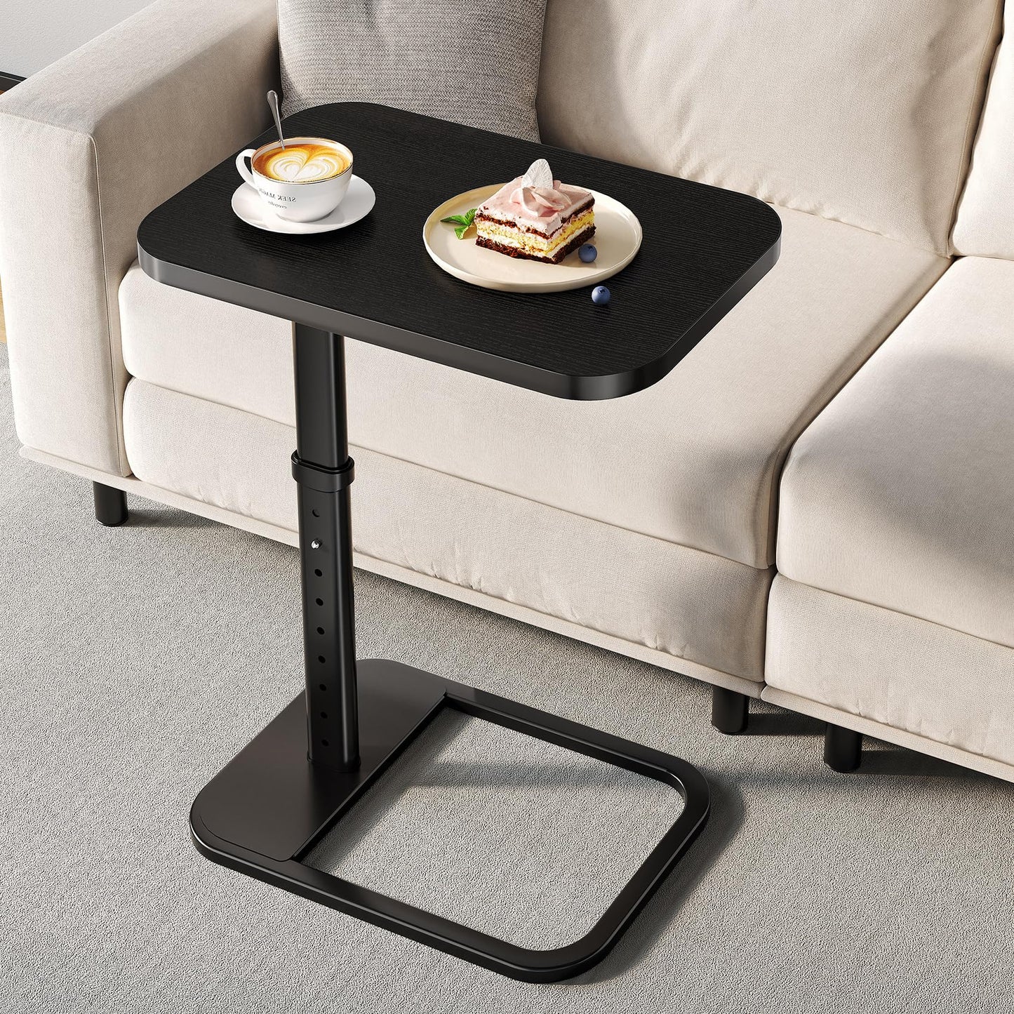 Branwick Adjustable Height TV Tray Table for Couch Eating & Small Spaces, Flip-Top Sofa Side Table with Safe Rounded Corners for Living Room, Bedroom & Apartment, Portable Laptop Snack Table, Black