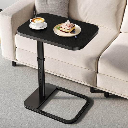 Branwick Adjustable Height TV Tray Table for Couch Eating & Small Spaces, Flip-Top Sofa Side Table with Safe Rounded Corners for Living Room, Bedroom & Apartment, Portable Laptop Snack Table, Black