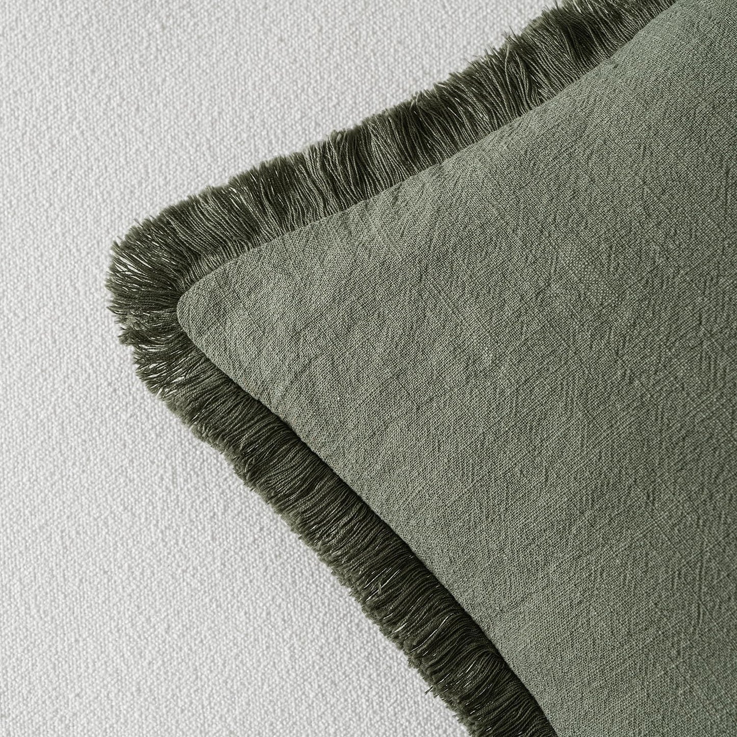 MIULEE Decorative Throw Pillow Covers Neutral Linen Fringe Throw Pillows Set of 2 Light Olive Green Boho Farmhouse Cushion Covers for Couch Sofa Bed Living Room Spring Home Decor 20x20 Inch
