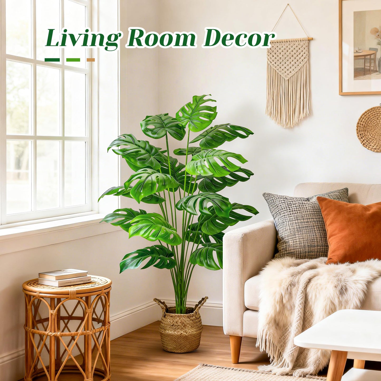 Der Rose 44" Tall Fake Plants with Basket Large Artificial Monstera Plants Indoor, Easy Assembly Faux Tree for Outdoor Office Living Room Bedroom Home Apartment Decor
