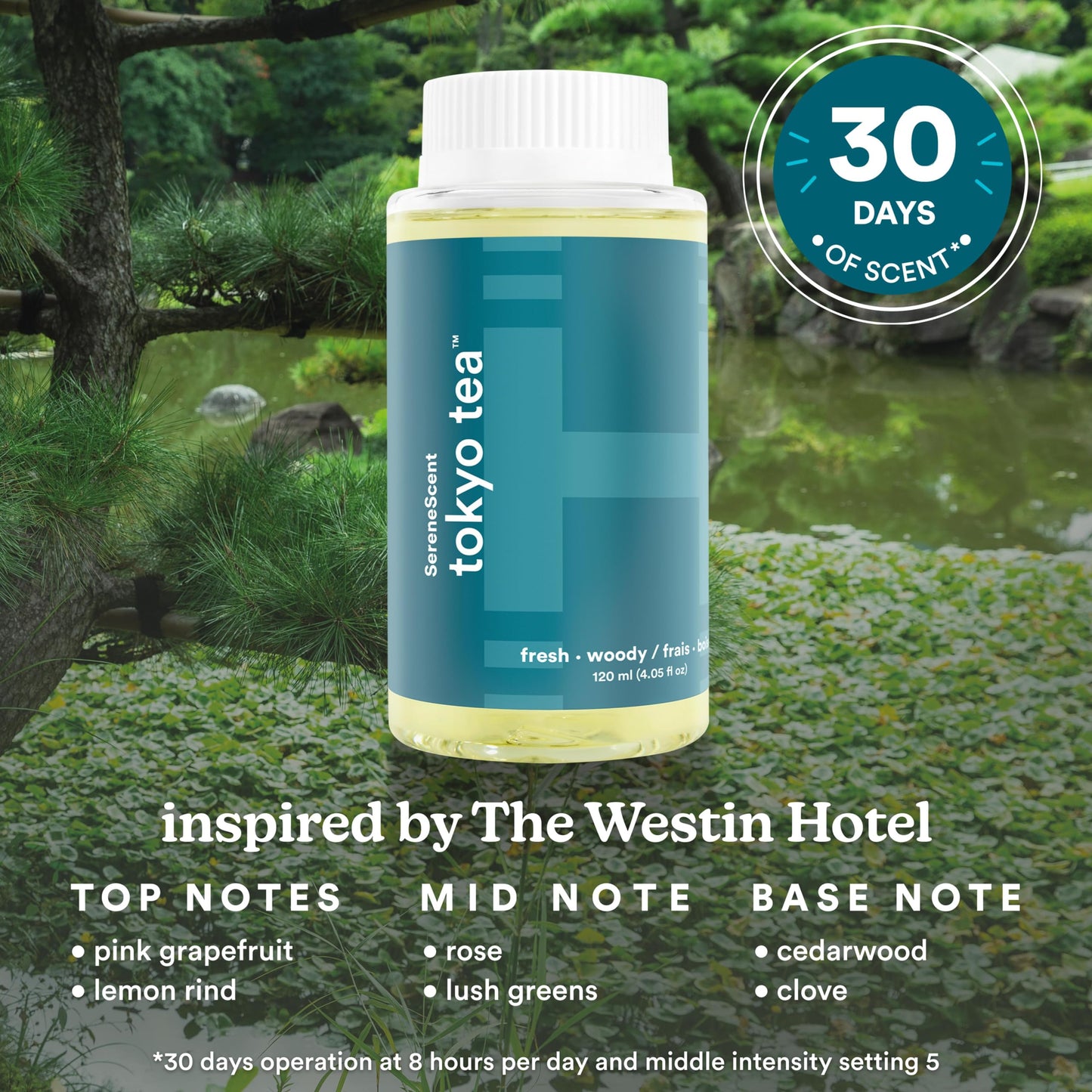 Homedics SereneScent Waterless Diffuser Oil Refill — Tokyo Tea (120ml). Clean, Safe, Bright & Refreshing Hotel-Inspired Home Fragrance. Compatible with SereneScent Diffusers. Easy Twist Plug & Play