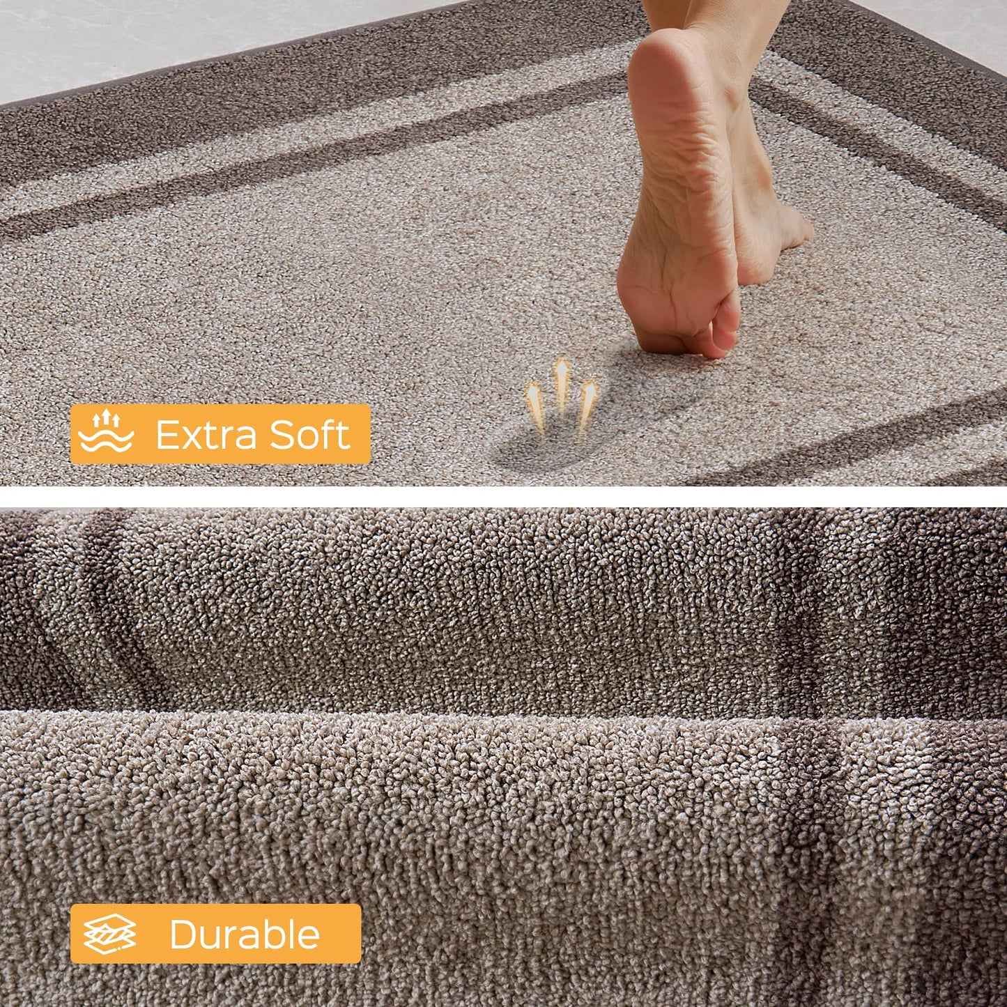 Kitchen Rugs 24" x 84", Non-Slip Machine Washable Kitchen Runner Rugs Floor Mats, Absorbent Comfort Standing Mats for Kitchen, Sink, Laundry and Hallway, Rolled Packaging, Beige & Grayish Brown