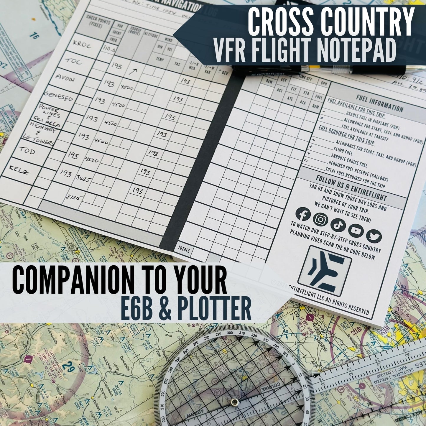 Aviation Pilot Kneeboard - E6b Flight Computer Plus Plotter & Cross Country Planning Notepad, Student Pilot Bundle