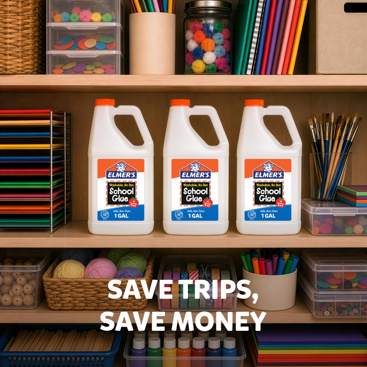 Elmer's White Liquid School Glue, 1 Gallon 2 Count, Washable, #1 Teacher Brand - Arts & Crafts, Teacher Supplies, Great for Making Slime