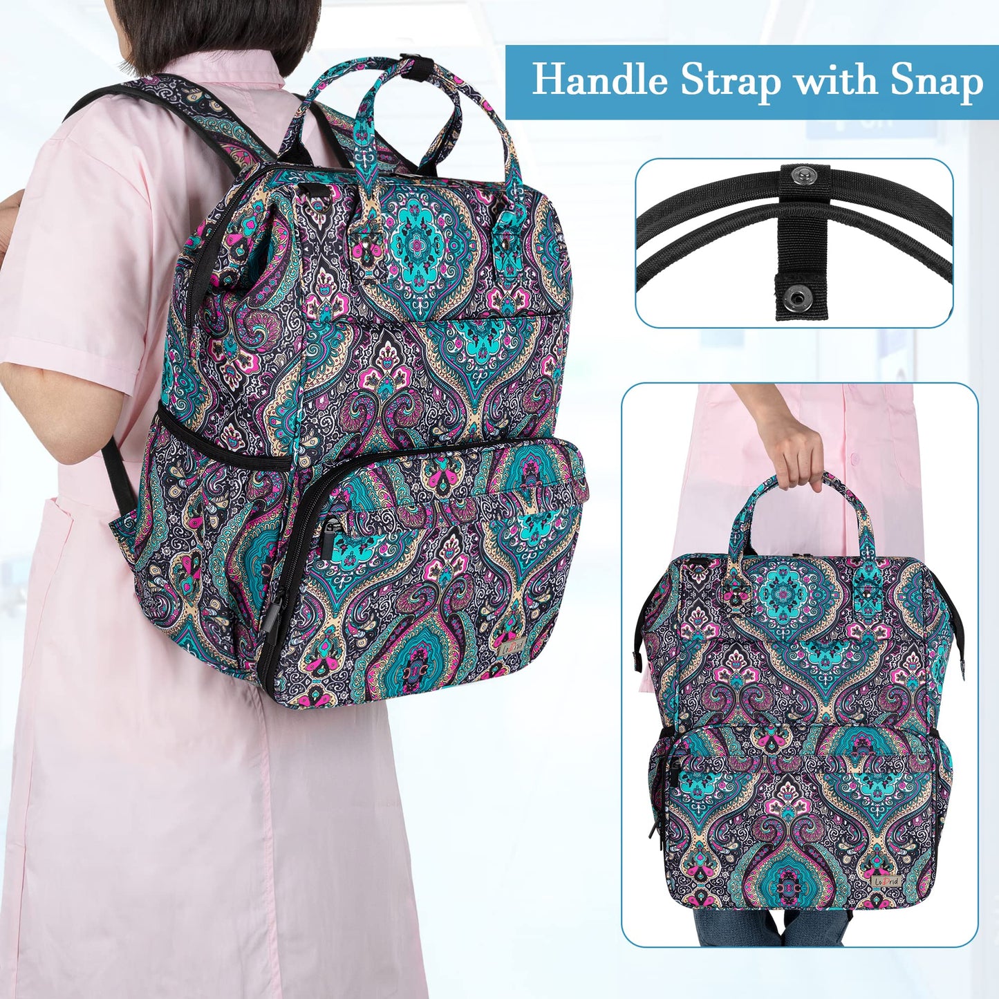 LoDrid Nurse Bag, Heavy Duty Nurse Work Backpack for Men & Women, Nurse Storage Backpack for Work with Steel Frame Top, 15.6" Laptop Layer, Zip-Top Closure & Inner Padded, Totem, Bag Only