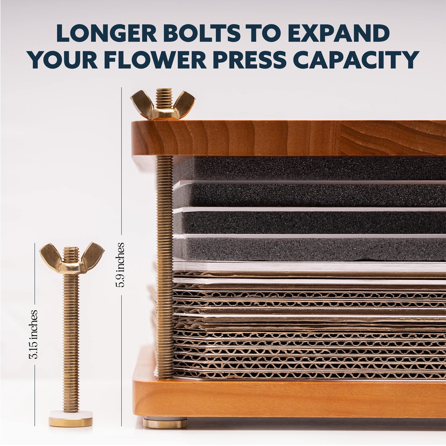 Deluxe Flower Press Expansion & Accessory Kit - Extra Long Bolts, Silicone Washers, Travel Straps, Foam Pads, Dessicant Boards, & Storage Bag - Professional Flower Pressing Accessories Set