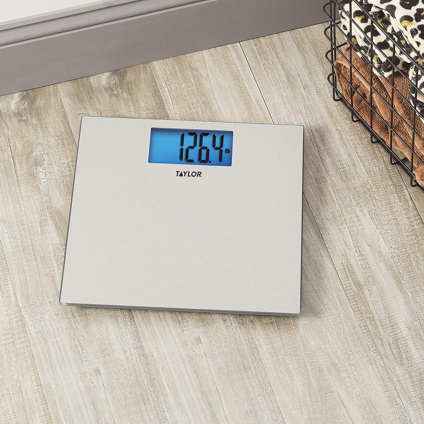 Taylor Digital Scales for Body Weight, Highly Accurate 400 LB Capacity, Unique Blue LCD, Auto on and Off Scale, 11.8 x 11.8Inches, Stainless Steel