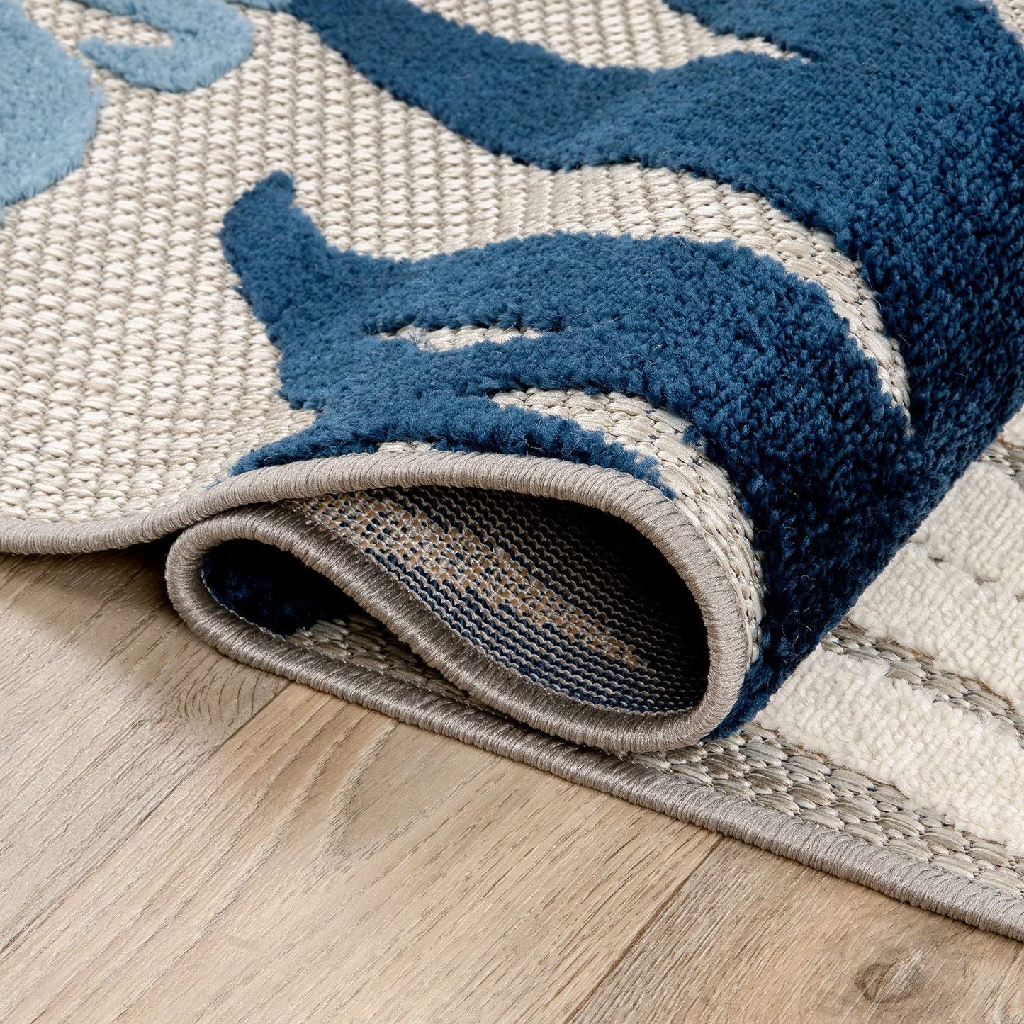 Rugshop Lucca Contemporary Floral Indoor/Outdoor Runner Rug 2' x 7' Navy