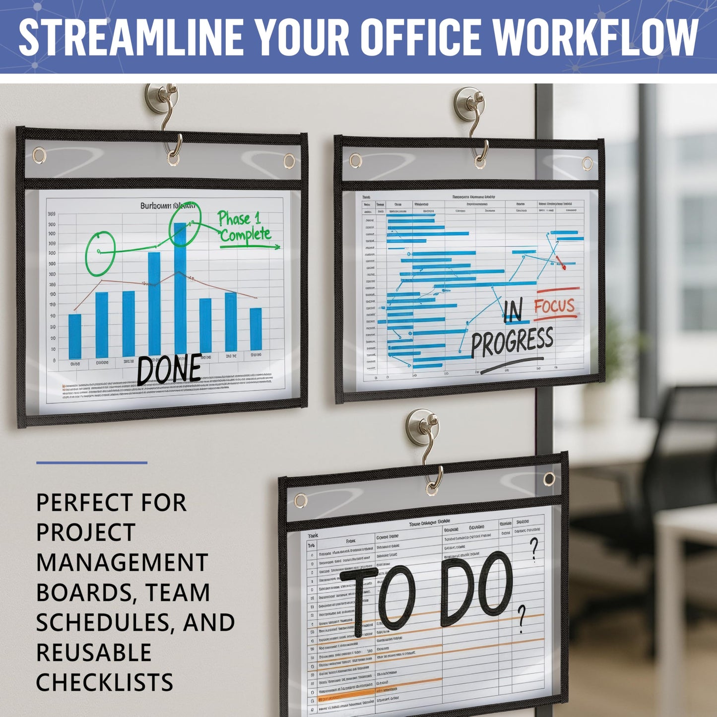 30 Pack Horizontal Job Ticket Holders 8.5x11 - Landscape Shop Ticket Holders 8 1/2 x 11 - Work Order Plastic Sleeves for Documents - Dry Erase Pocket Sleeve - Dry Erase Sleeves Clear Pocket Sleeve