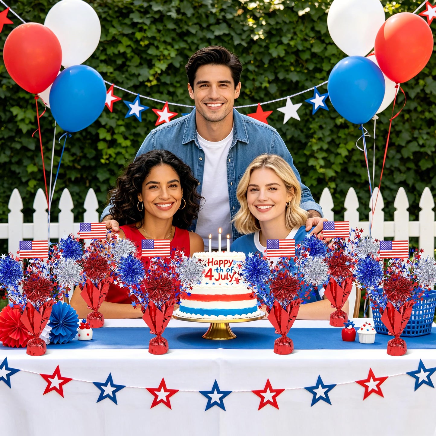 6 Pcs 4th of July Table Decorations, Red White Blue Patriotic Memorial Day Decorations Metallic Foil Spray Star Centerpieces for Table Home Office Independence Day Celebration American Party Supplies