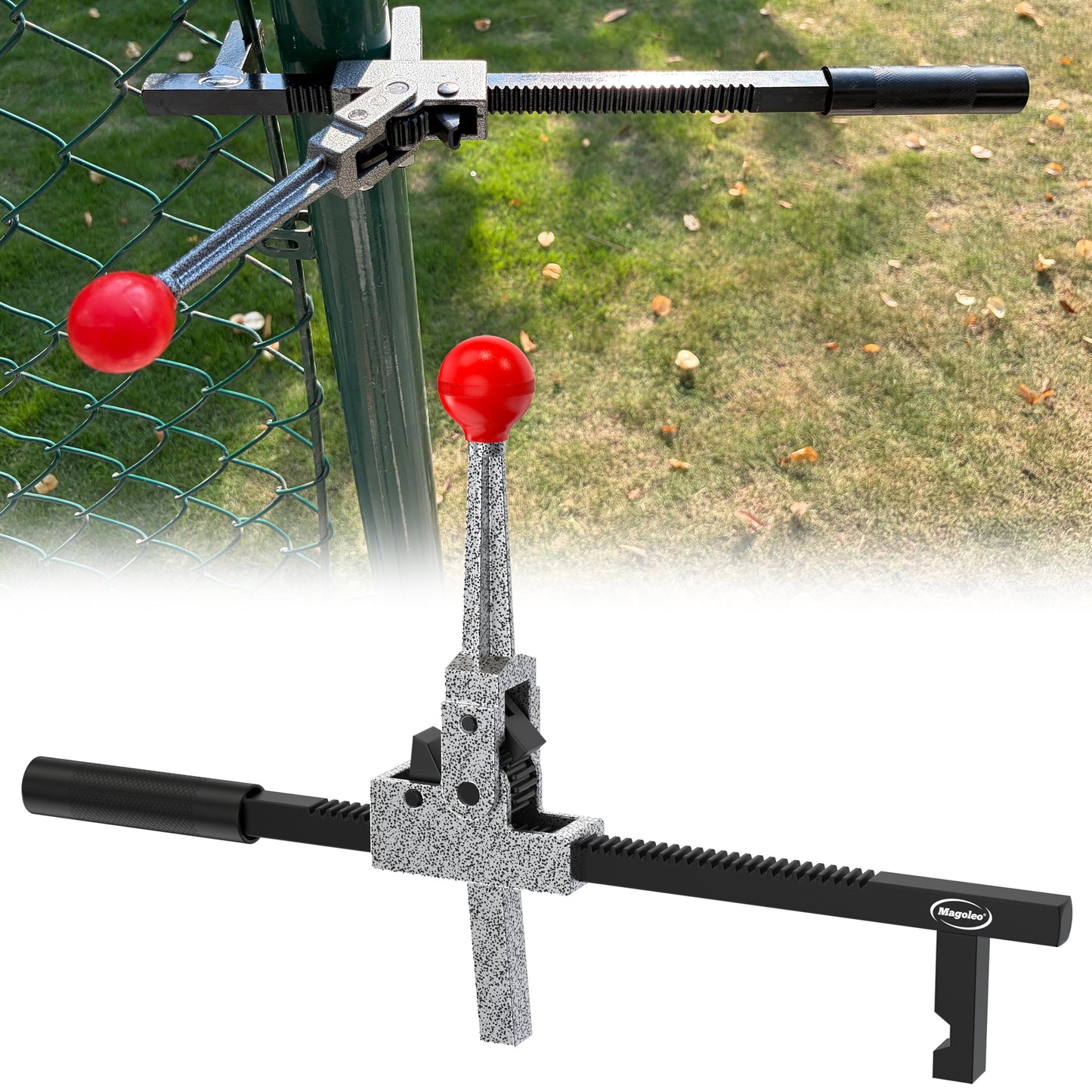 Magoleo Chain Link Fence Stretcher Tool, Heavy-Duty Fence Puller & Tensioner for Fence Fabric Installation or Repair Projects in Farm, Ranch & Garden, Easy One-Person Operation, 9″ Ratchet Range
