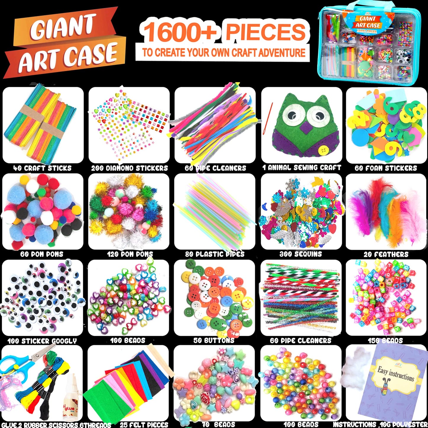 Arts and Crafts Supplies for Kid - 1600+Pcs Craft Kits for Kids - DIY School Craft Project for Kids Age 6 7 8-12 Gifts for Girls and Boys Crafts for Girls Ages 8-12 Arts Activities