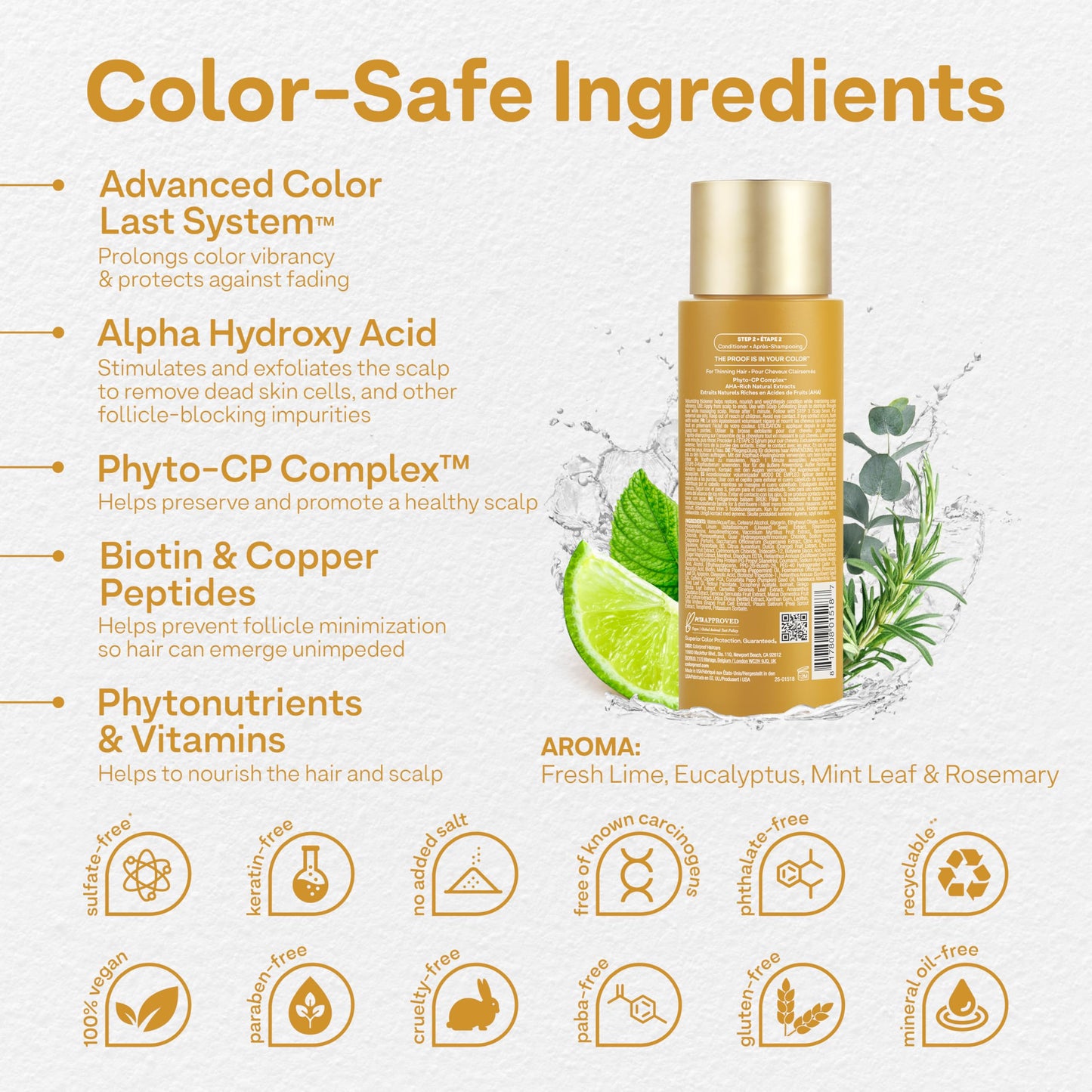 ColorProof Biorepair Thicken Conditioner 8.5 Fl. Oz., Fuller-Looking Hair Conditioner w/Fresh Lime, Eucalyptus, Mint Leaf & Rosemary Scent, Hair Growth-Supporting Conditioner