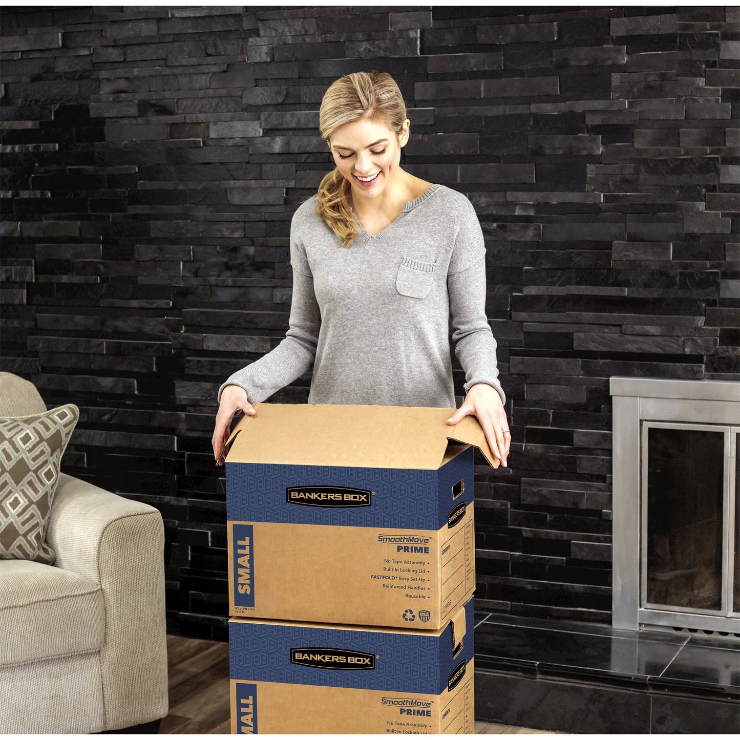 Bankers Box Small Prime Moving Box 10 Pack, Reinforced Handles, Tape-Free Assembly, Attached Lid, 16-in x 12-in x 12-in (0062716)