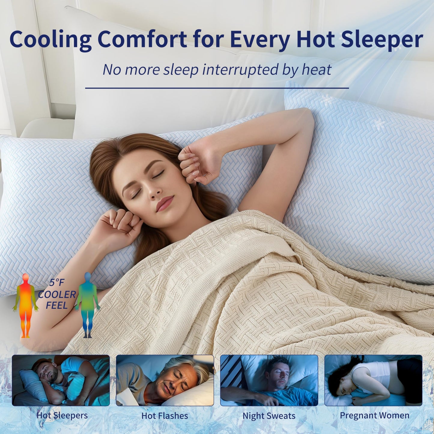 DOWNCOOL Cooling Pillow King Size Set of 2, Adjustable Shredded Memory Foam Pillows for Sleeping, Cool Bed Pillows for Hot Sleepers, Soft Supportive Firm Pillow for Side Back Stomach Sleepers, 20"X36"