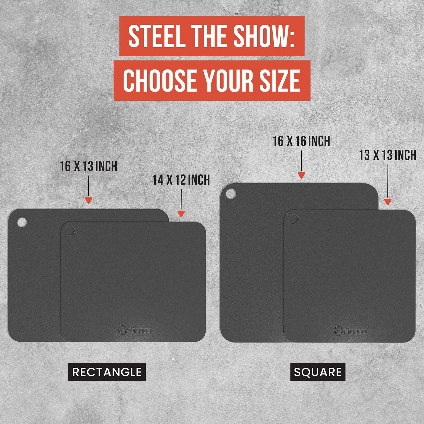 Chef Pomodoro Pizza Steel for Oven 16 Inch 1/4 Inch Thick, Baking Steel for Oven, Grill, Sourdough Bread, Baking Stone for Oven With Lifting H oles 16" X 16" (40.6 x 40.6 cm)