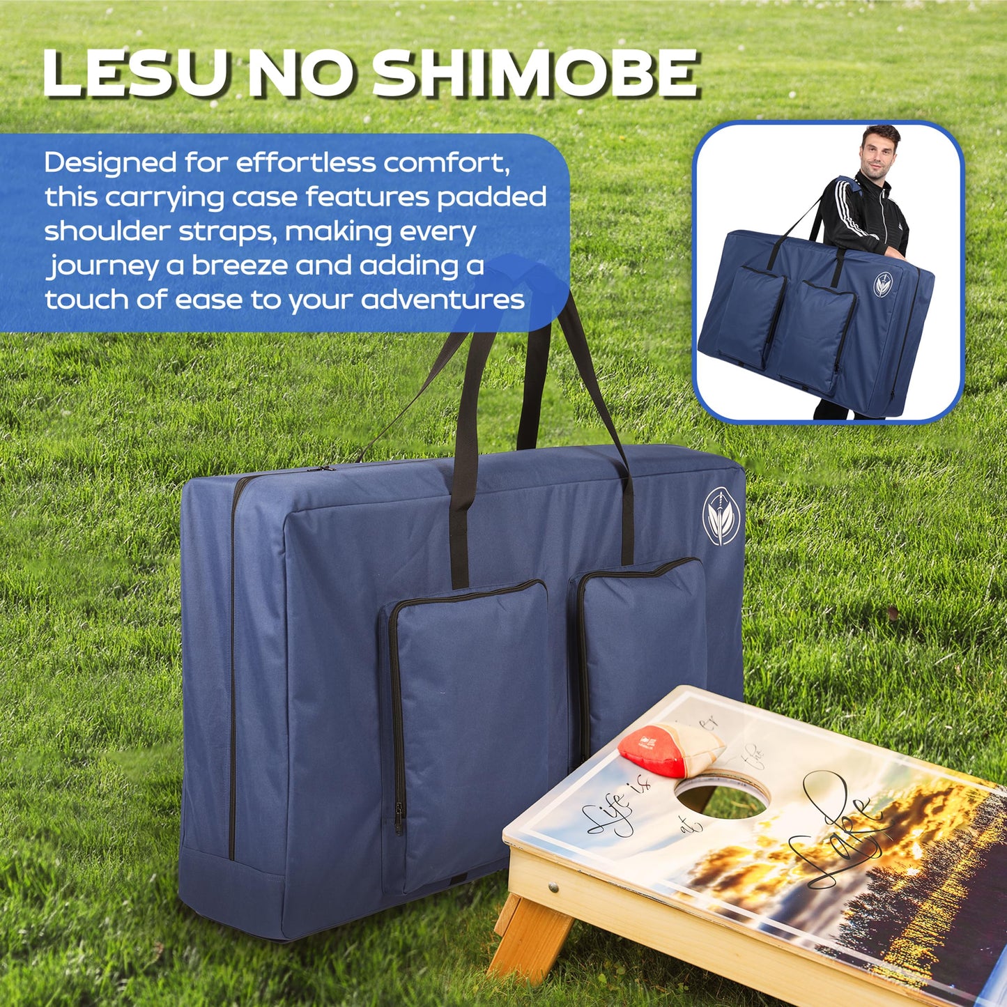 Lesu No Shimobe Cornhole Carrying Case Fits Regulation 4’ x 2’ Boards, Water Resistant, Reinforced Protection, Padded Shoulder Straps & Side Pockets | Indoor/Outdoor Corn Hole Bag